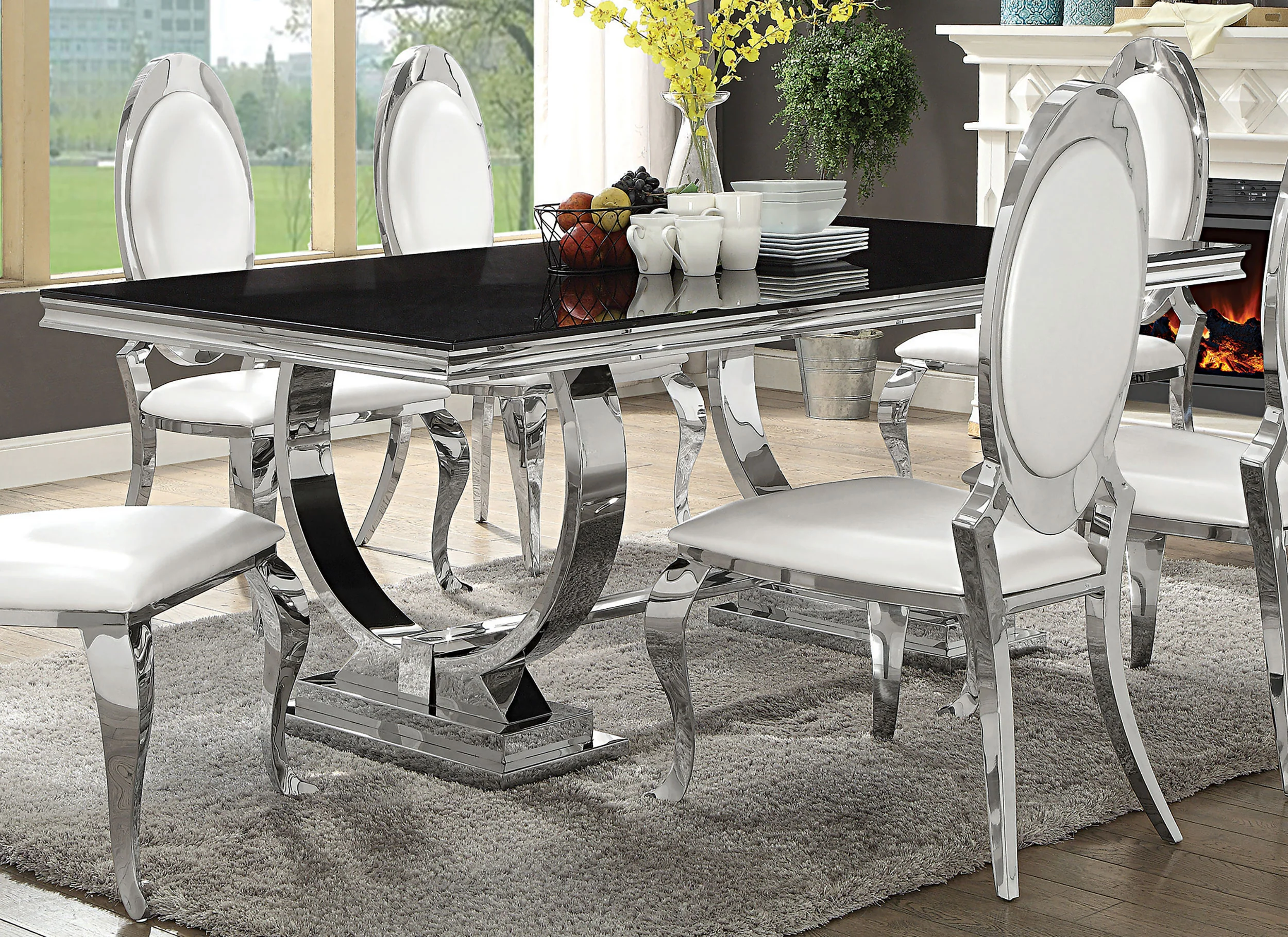 Antoine Rectangular 95-Inch Glass Top Dining Table Black - Image 3