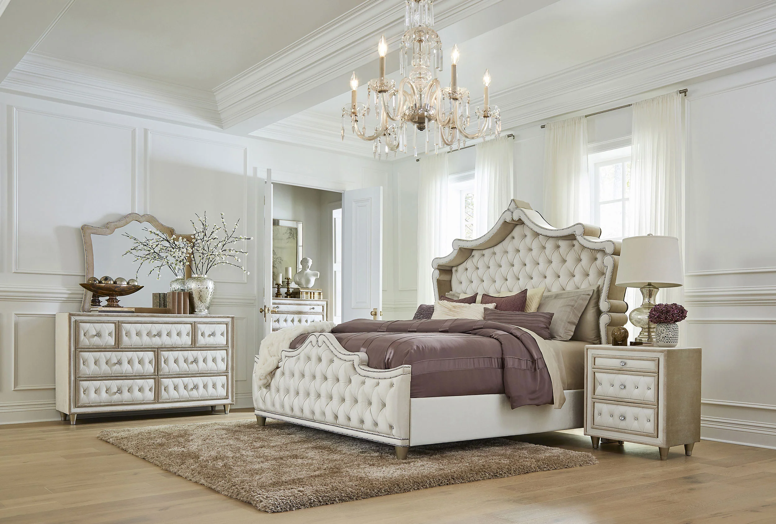 Antonella Upholstered 3-Drawer Nightstand Ivory and Camel - Image 5