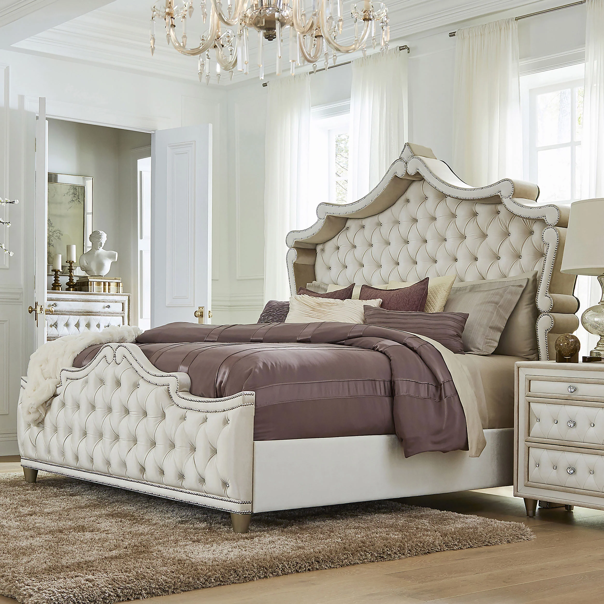 Antonella Upholstered California King Panel Bed, Ivory - Image 4