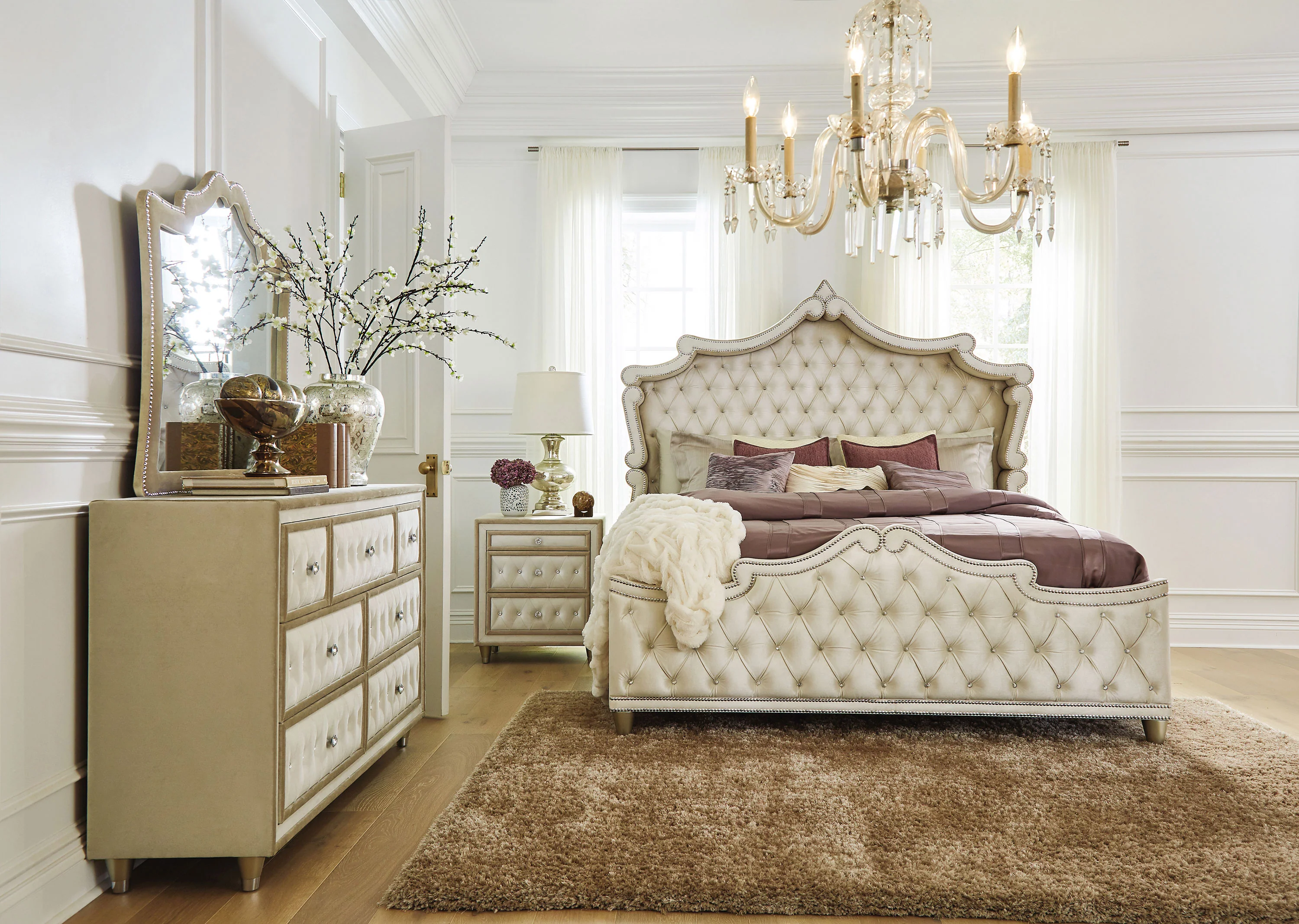 Antonella Upholstered Dresser Mirror in Camel - Image 3
