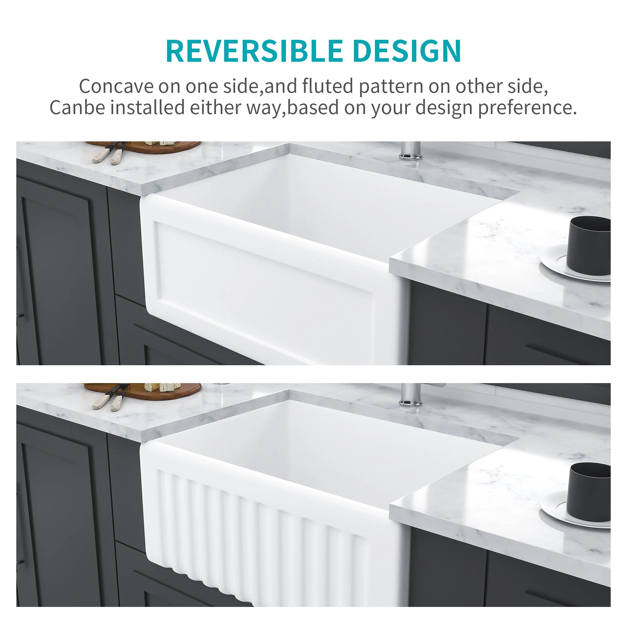 Apron Front Reversible Single Bowl Kitchen Sink & Grid And Strainer - Image 4