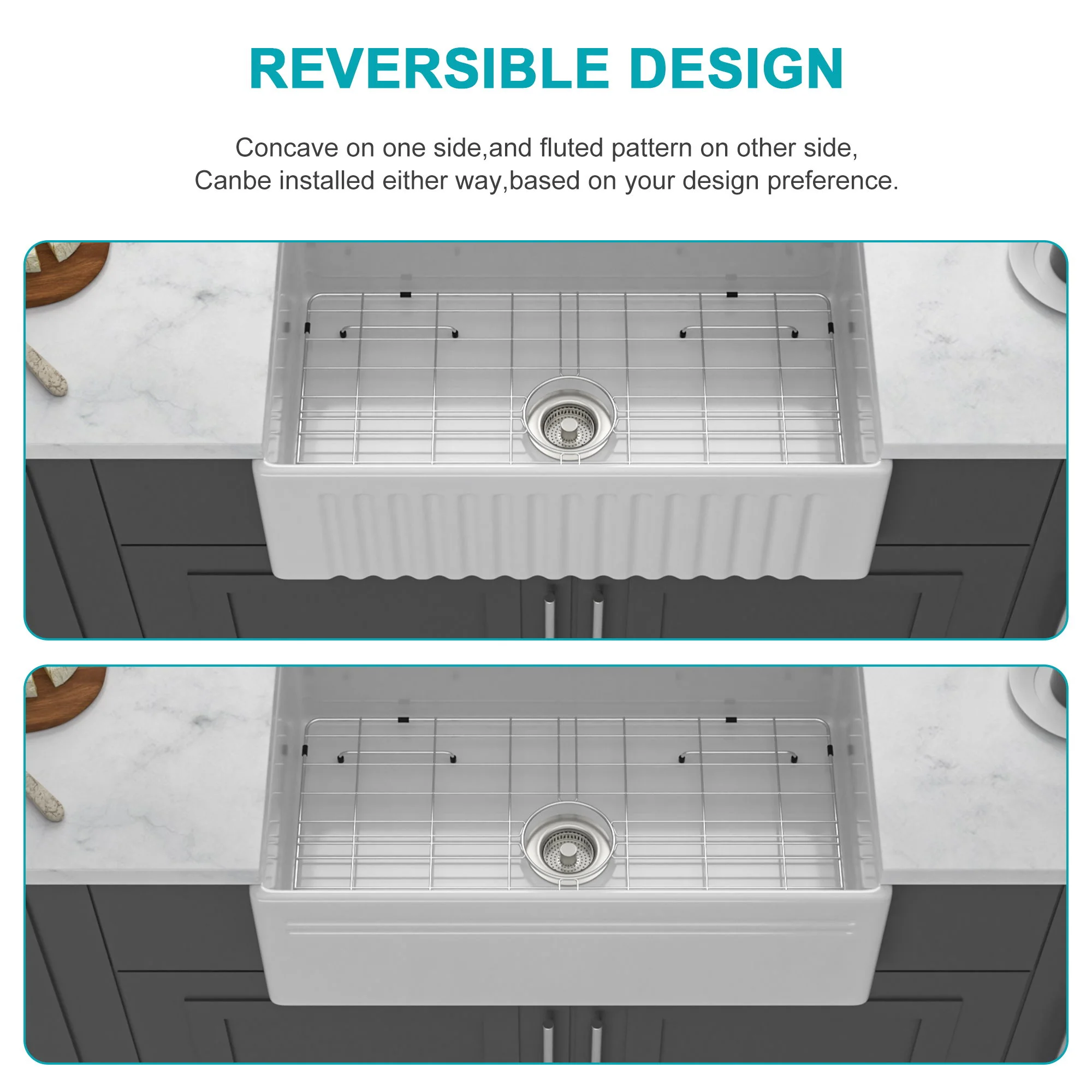Apron-Front Reversible Single Bowl Kitchen Sink With Accessories - White - Image 9