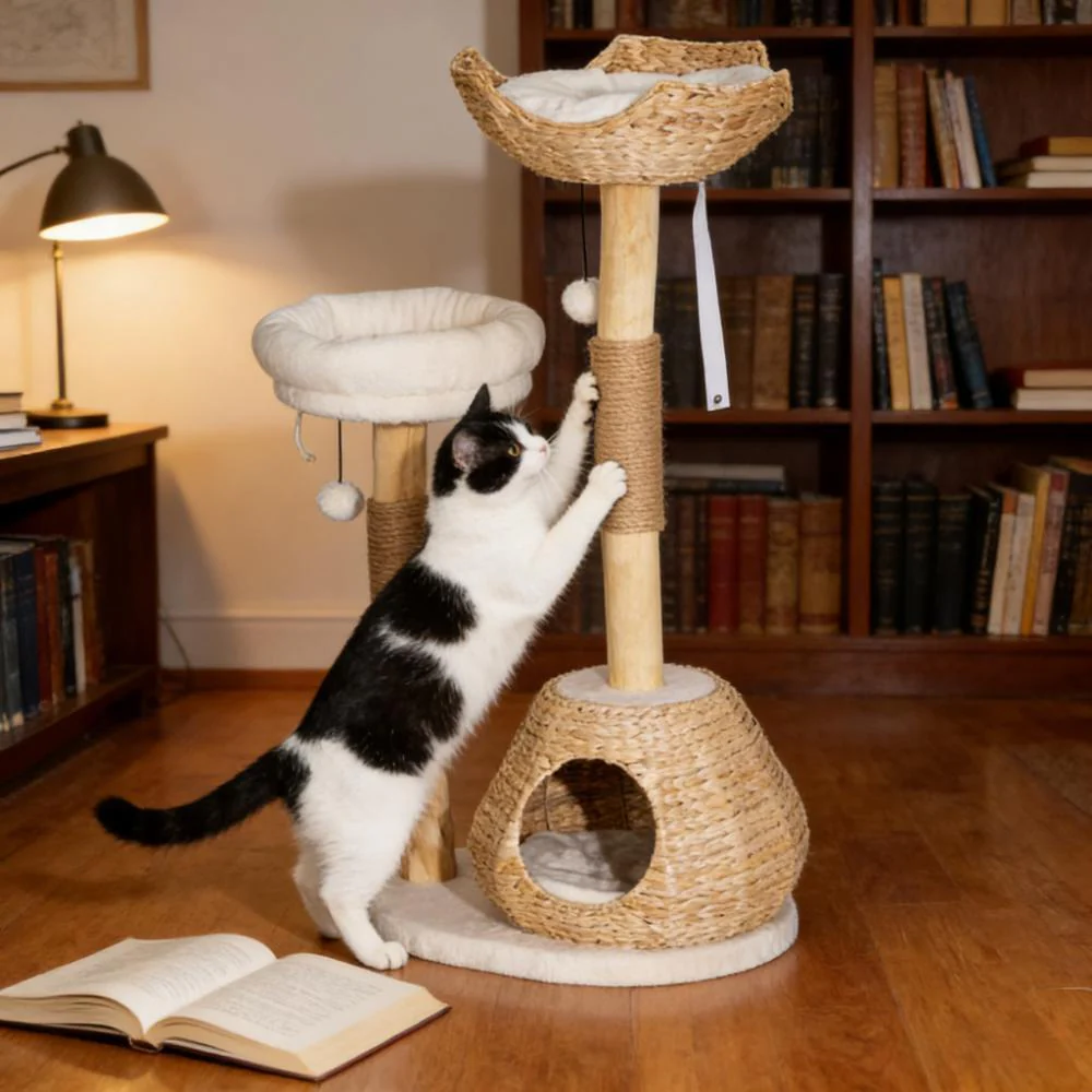 Aralia 40-Inch Cat Tree with Pearwood Scratching Posts and Cattail Condo - Image 8