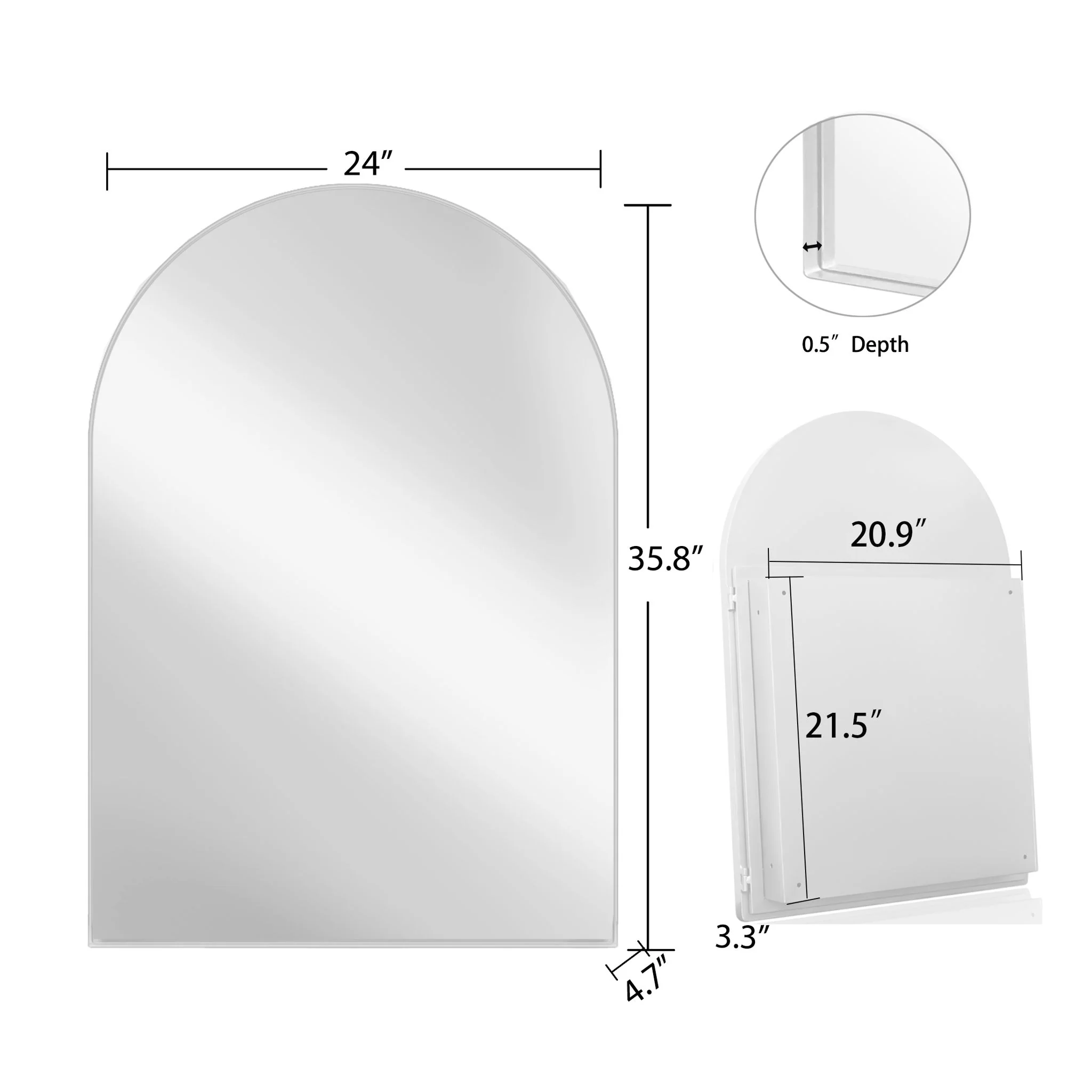 Arched Recessed Medicine Cabinet, Metal Framed Bathroom Wall Cabinet With Mirror And Adjustable Shelves, Wall Mirror With Storage For Bathroom - Image 7