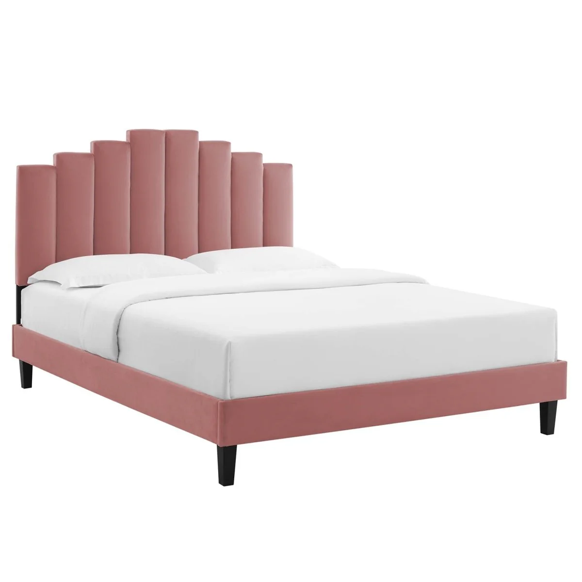 Arching Channel Tufted Performance Velvet Twin Platform Bed with Tapered Legs in Dusty Rose