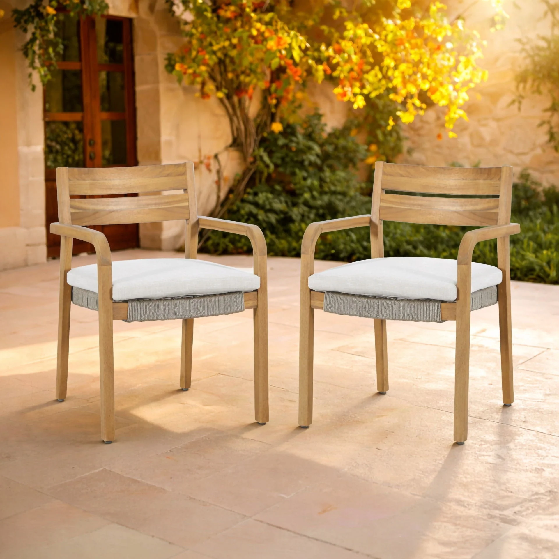 Arden - Wood And Wicker Patio Dining Chair (Set of 2) - Natural / Brown - Image 8