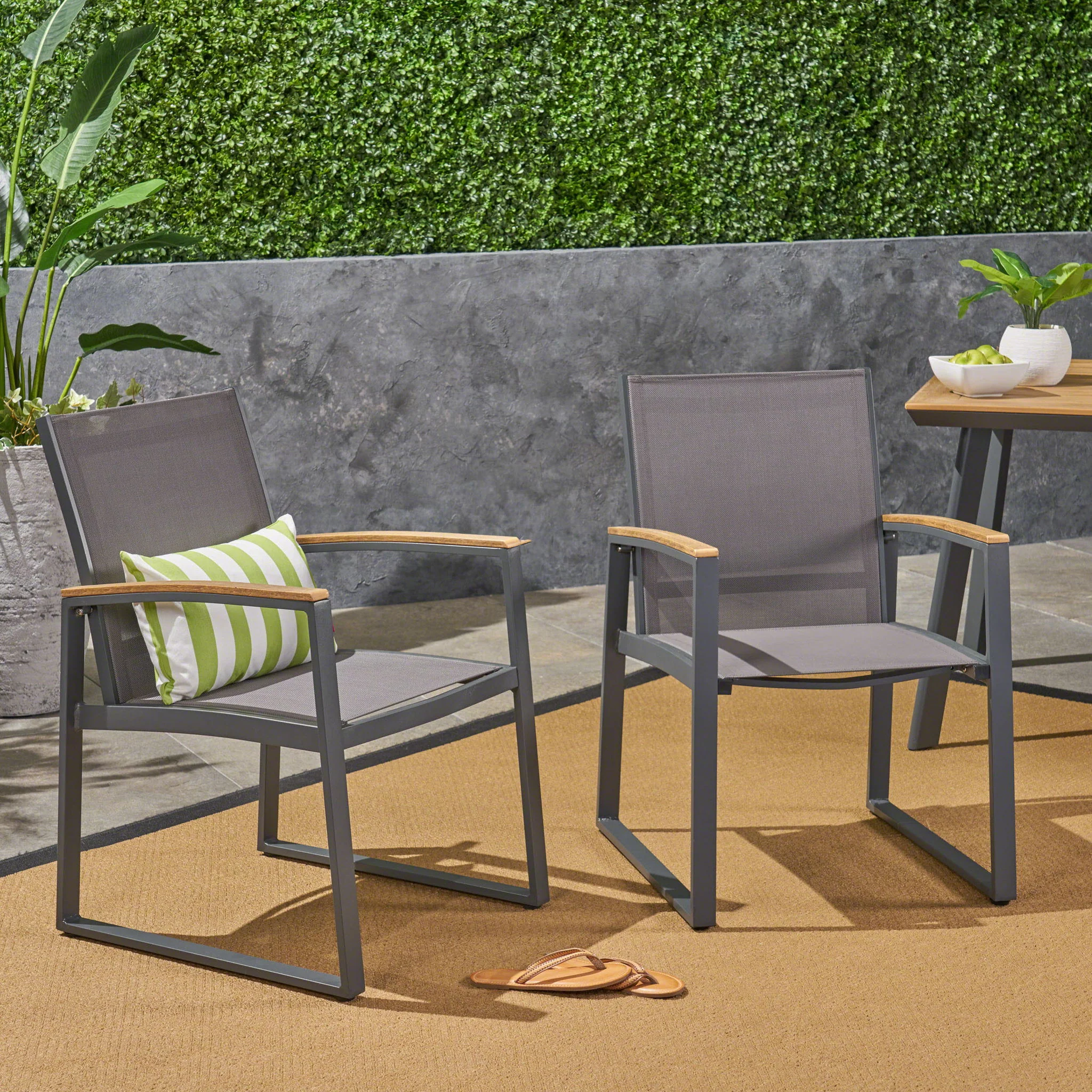 Aresha - Metal Outdoor Dining Armchair (Set of 2) - Gray - Image 3