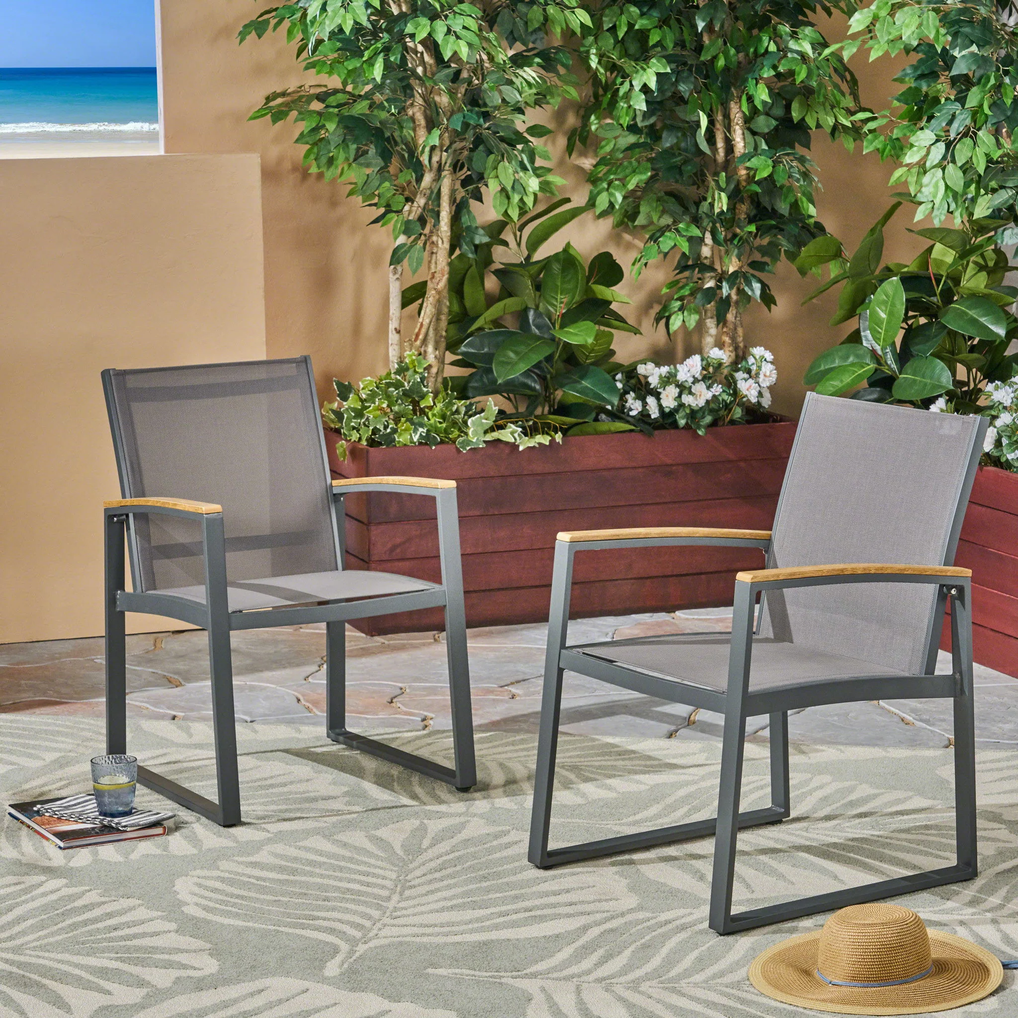 Aresha - Metal Outdoor Dining Armchair (Set of 2) - Gray - Image 9