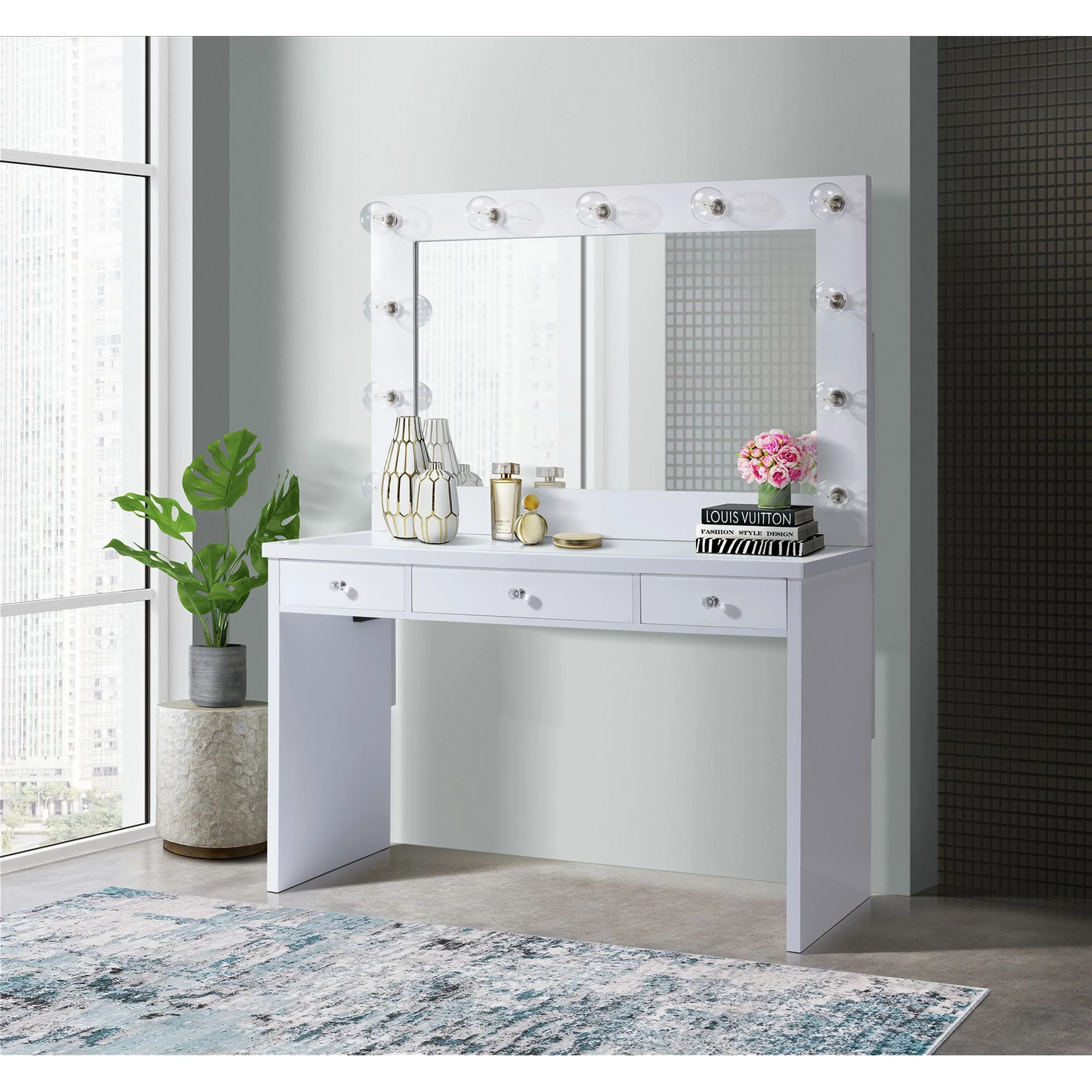 Ariana - Complete Vanity With Lightbulbs - Glossy White - Image 9
