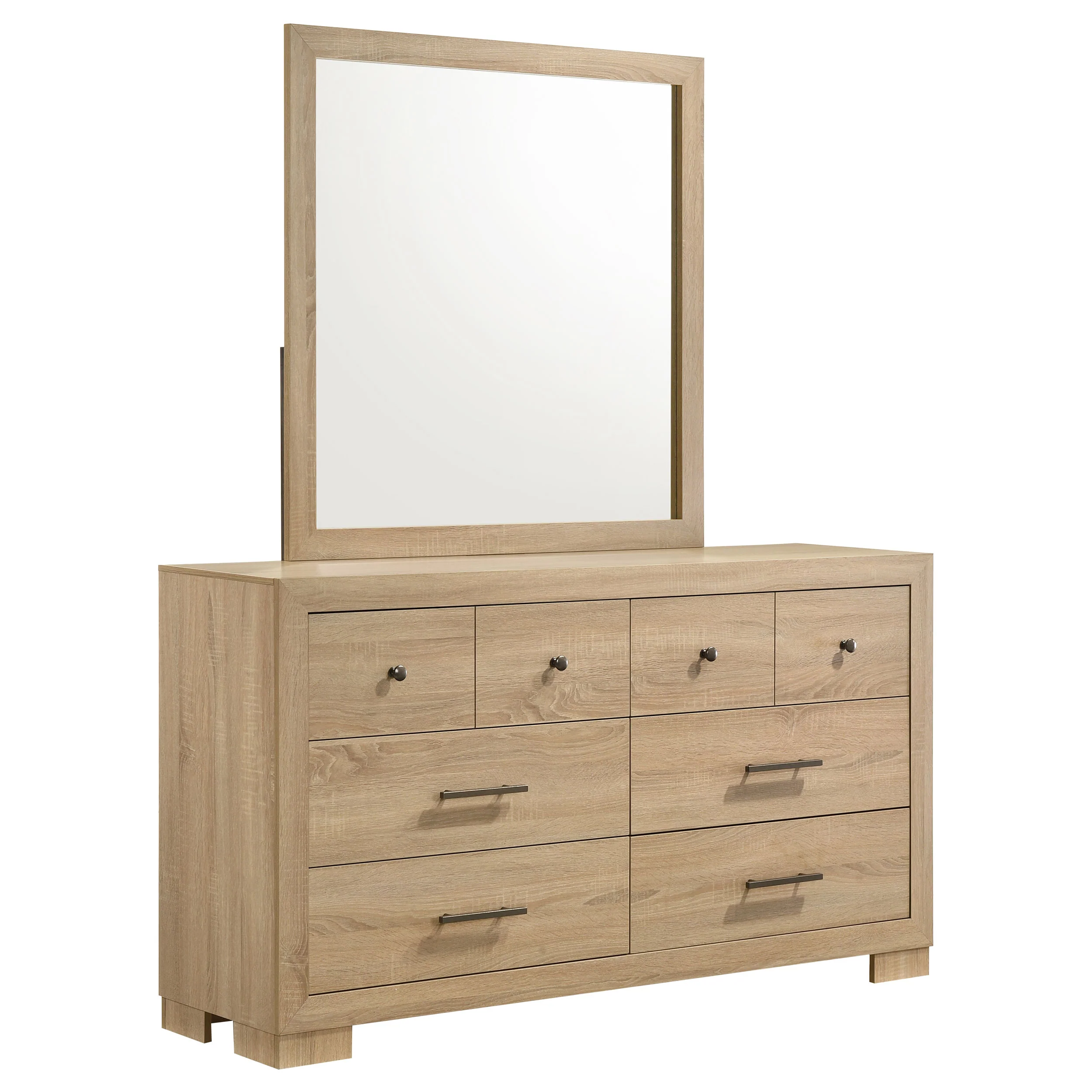 Arielle 6-Drawer Bedroom Dresser with Mirror, Light Oak
