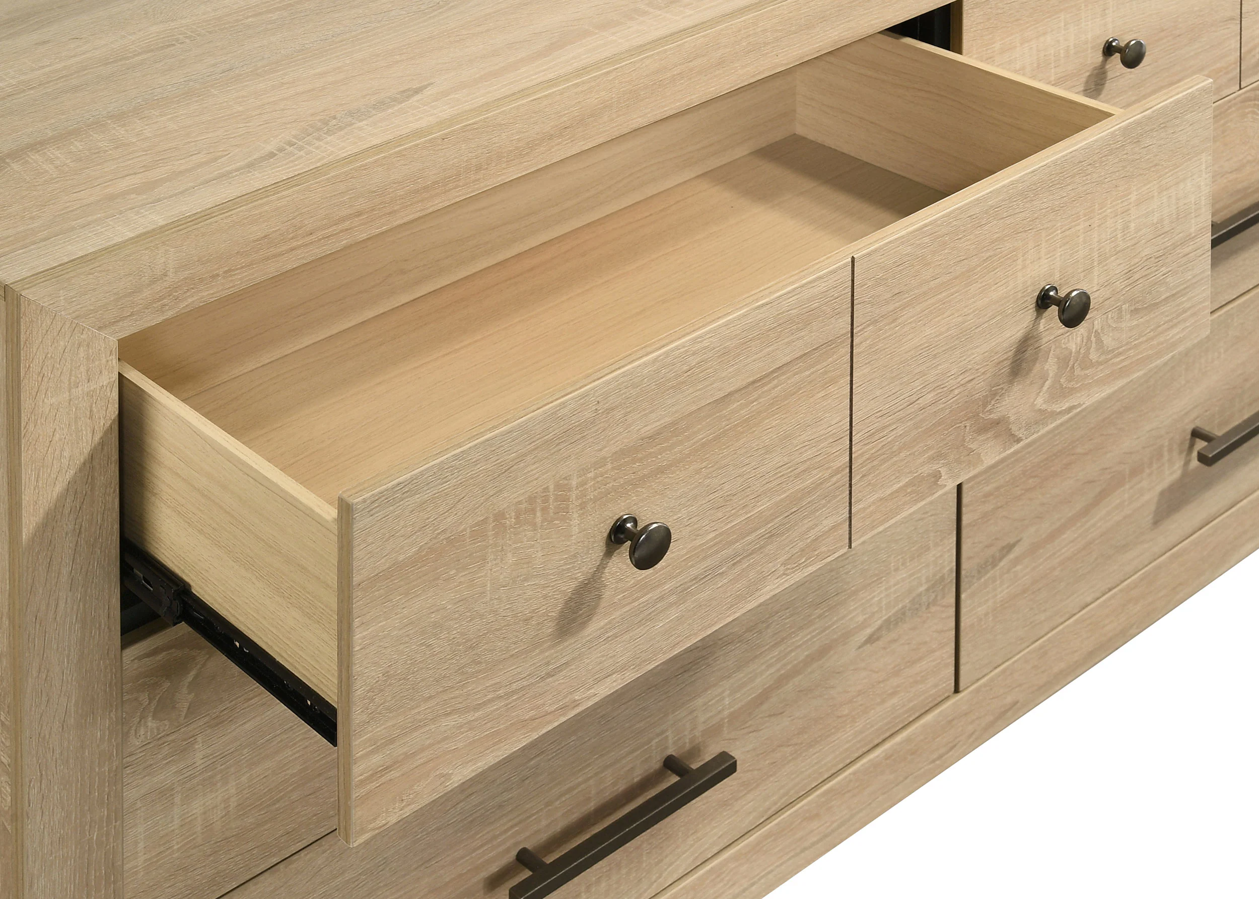 Arielle 6-Drawer Bedroom Dresser with Mirror, Light Oak - Image 7