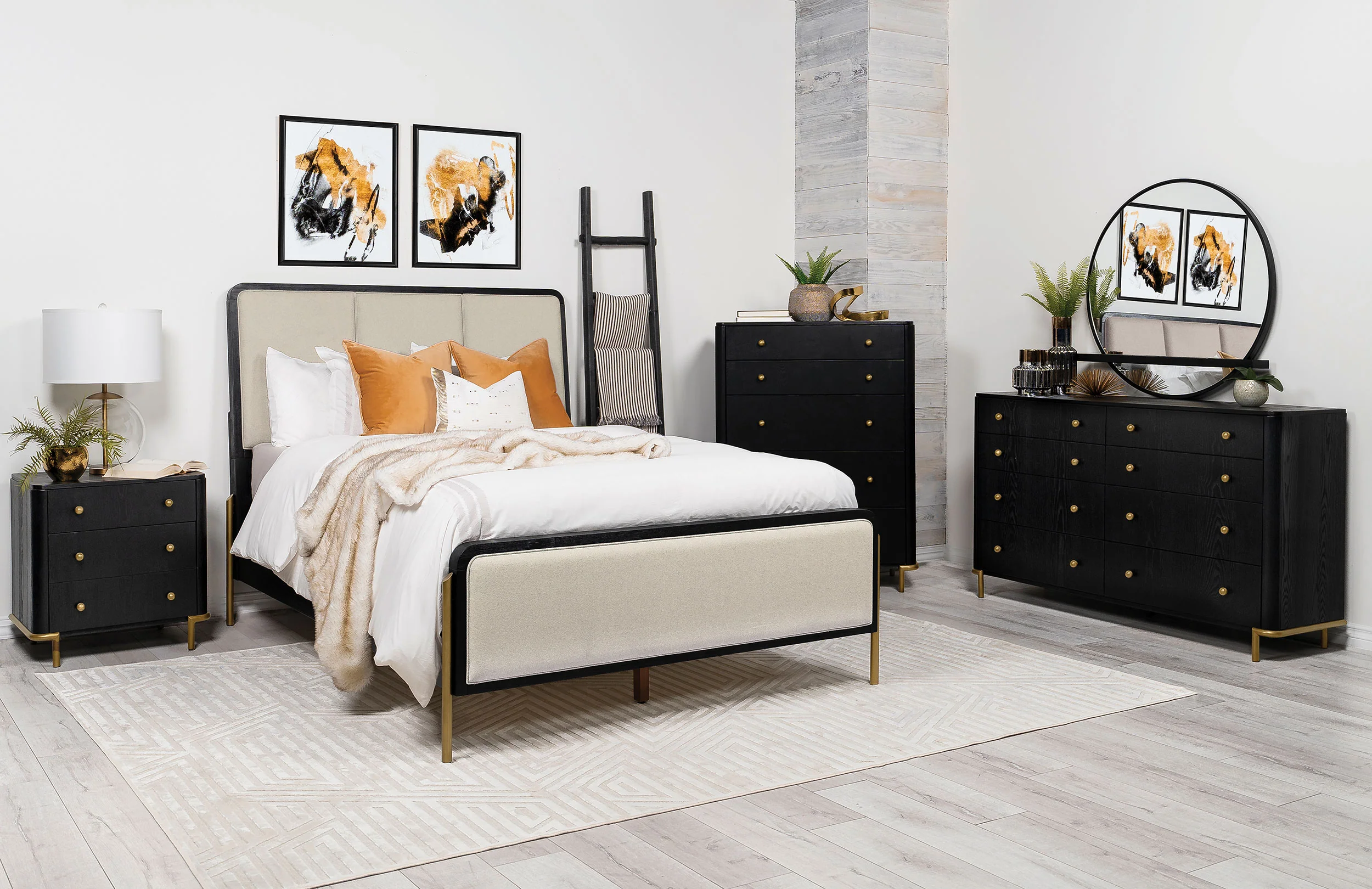 Arini 56-Inch Eastern King Panel Bed, Cream and Black - Image 7