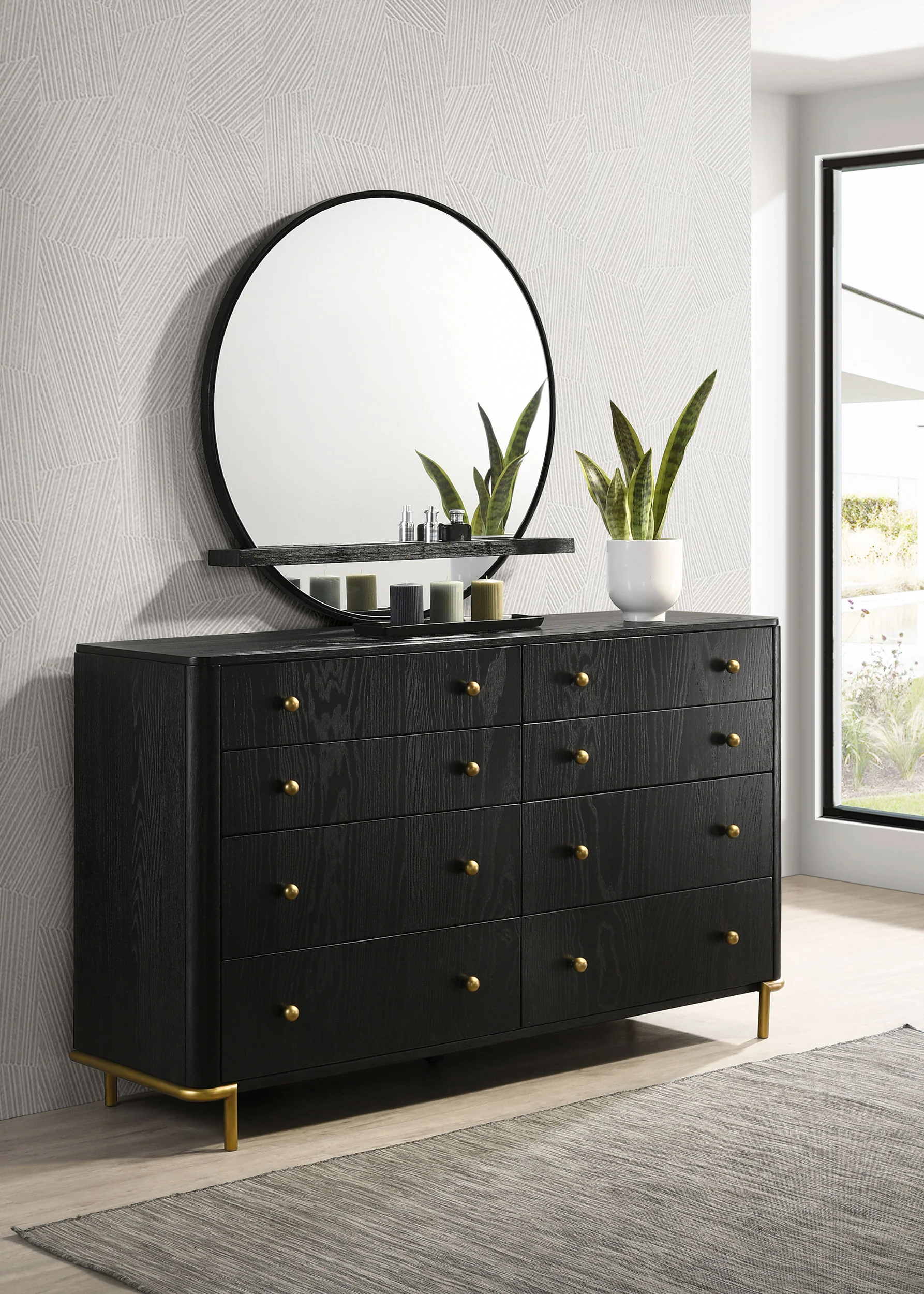 Arini 8-Drawer Dresser with Mirror in Black - Image 3