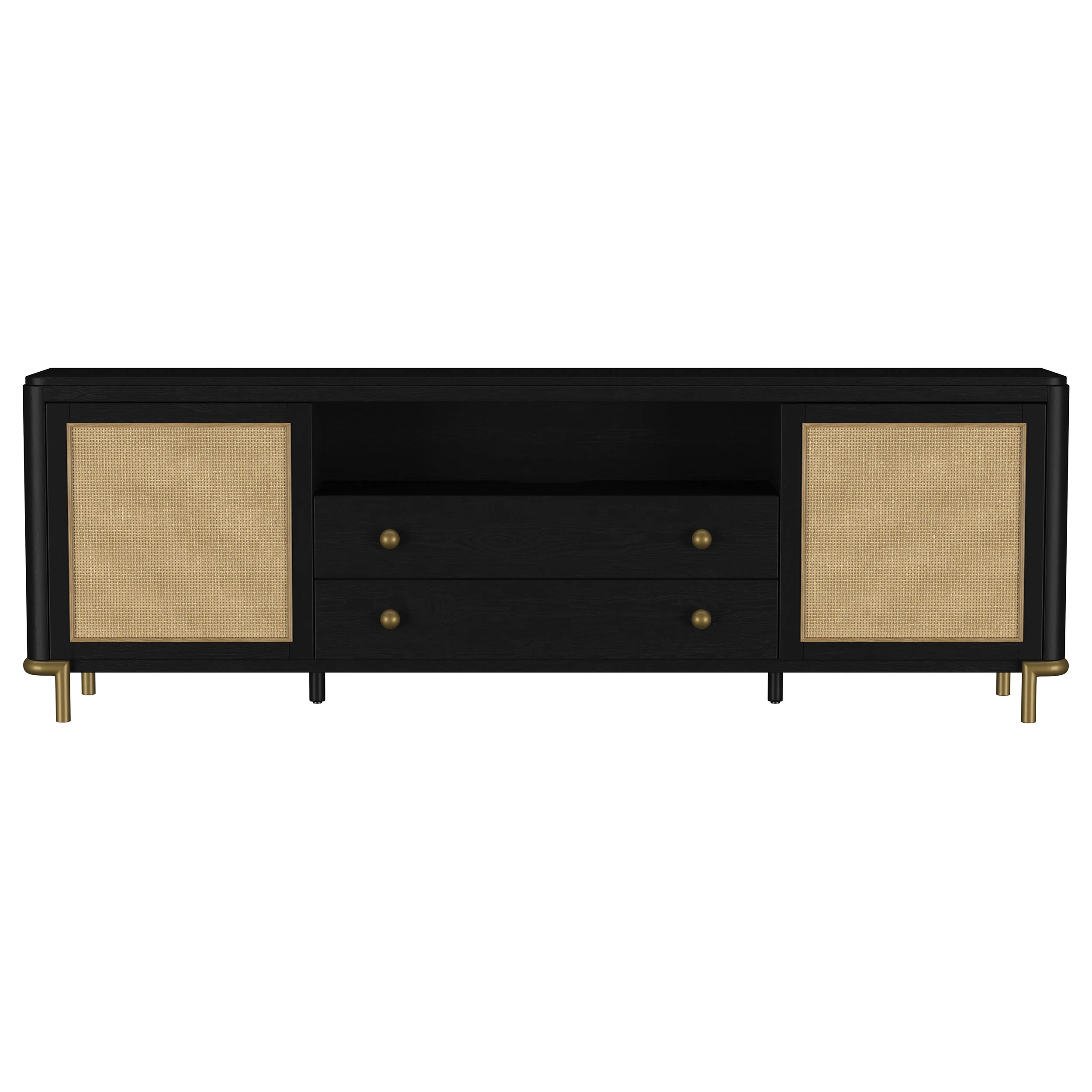 Arini Rattan Cane 2-Door TV Stand - Black with Ash Veneer - Image 4