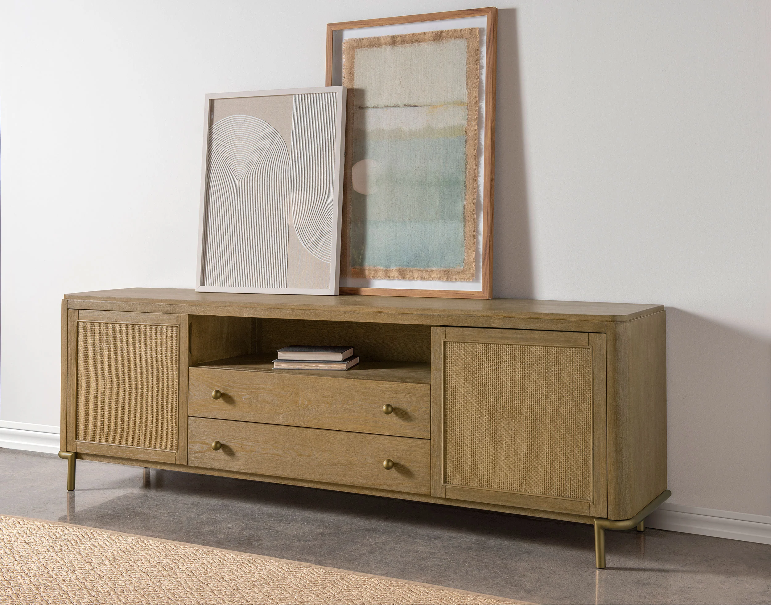 Arini Rattan Cane 2-Door TV Stand - Sand Wash - Image 16