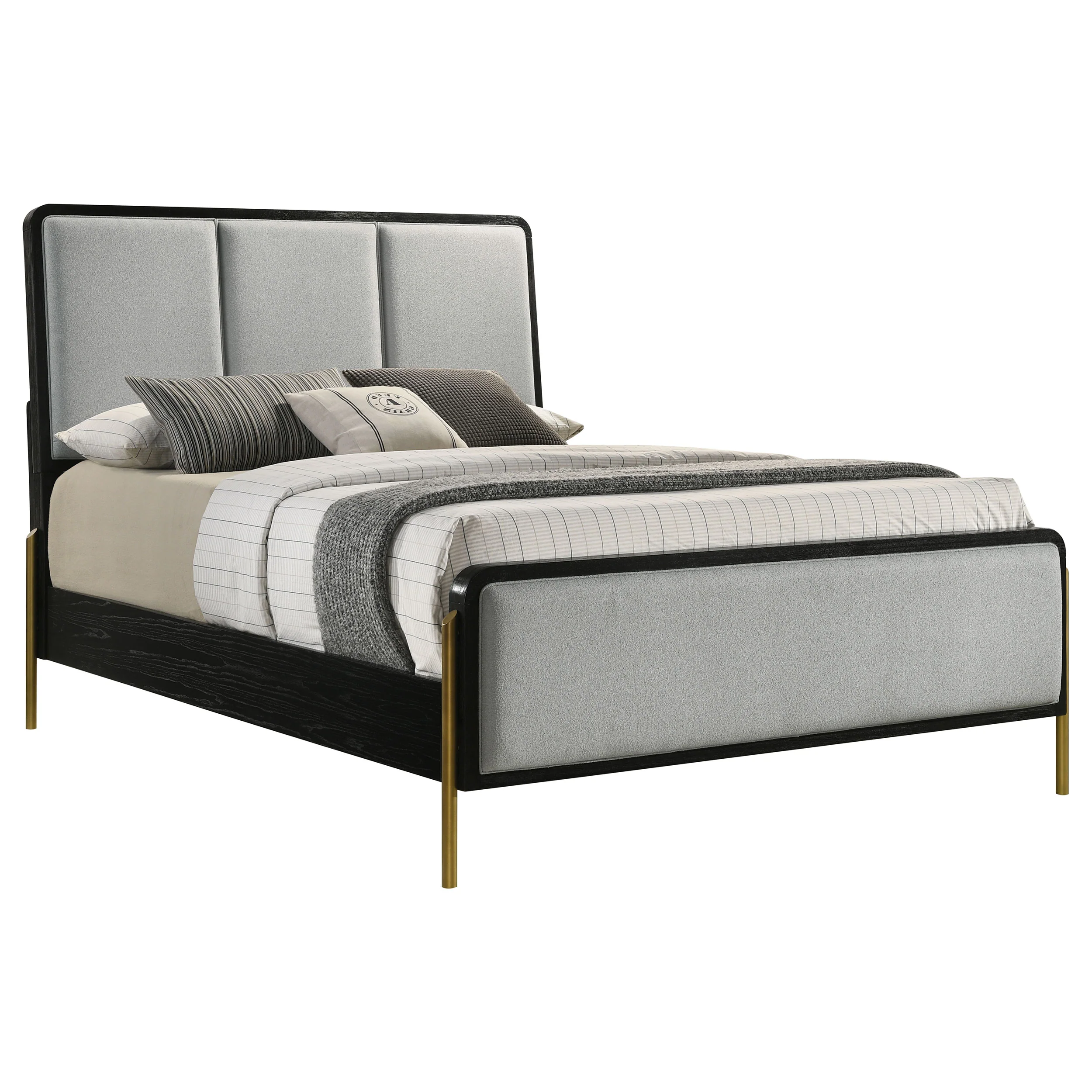 Arini Upholstered Queen Panel Bed in Black and Grey - Image 3