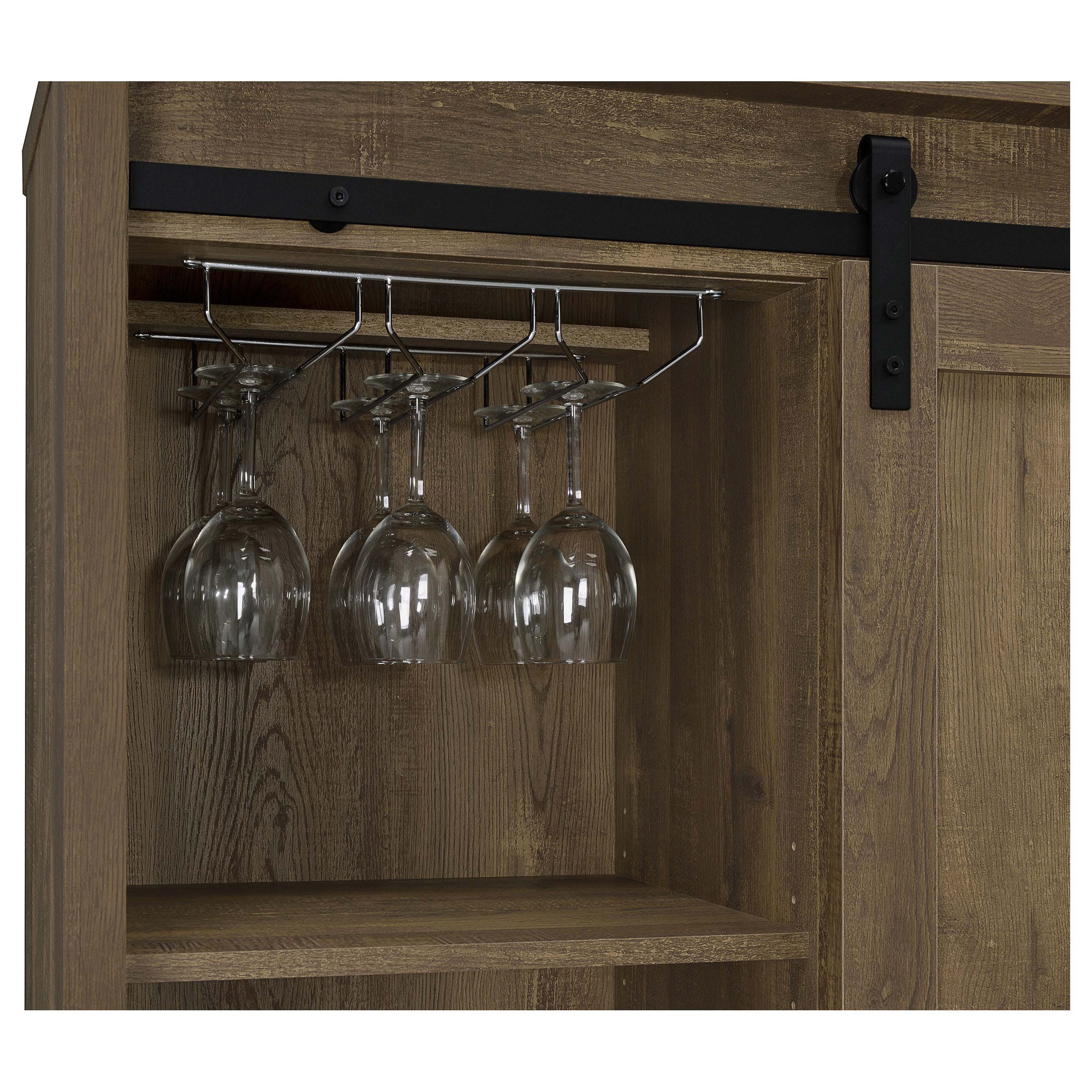 Arlington Sliding Door Home Bar Wine Cabinet Rustic Oak - Image 8