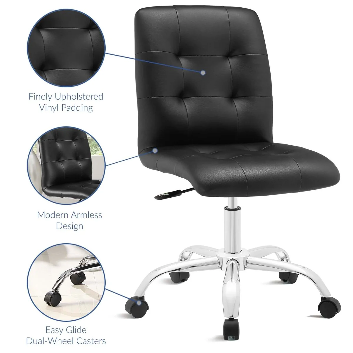 Armless Mid Back Faux Leather Office Chair – Adjustable Ergonomic Desk Seating - Image 54