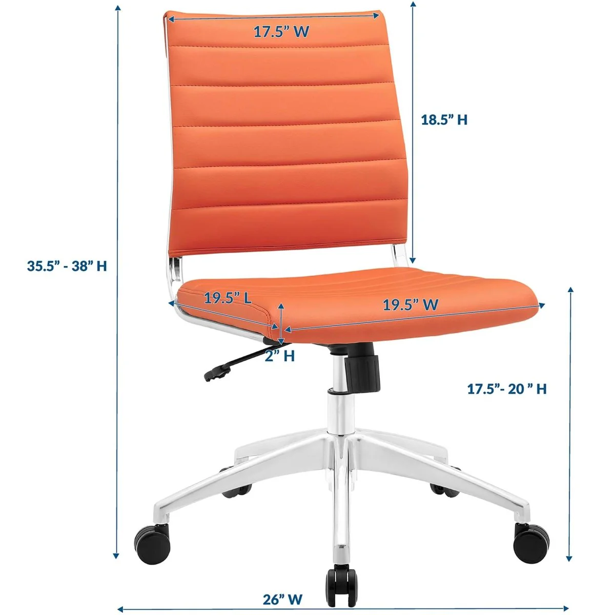 Armless Mid Back Ribbed Vinyl Office Chair – Mid-Century Modern Desk Seating - Image 24