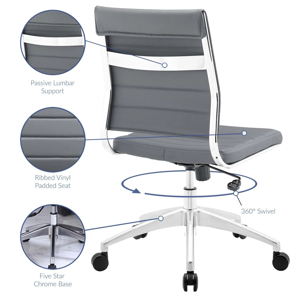 Armless Mid Back Ribbed Vinyl Office Chair – Mid-Century Modern Desk Seating - Image 34