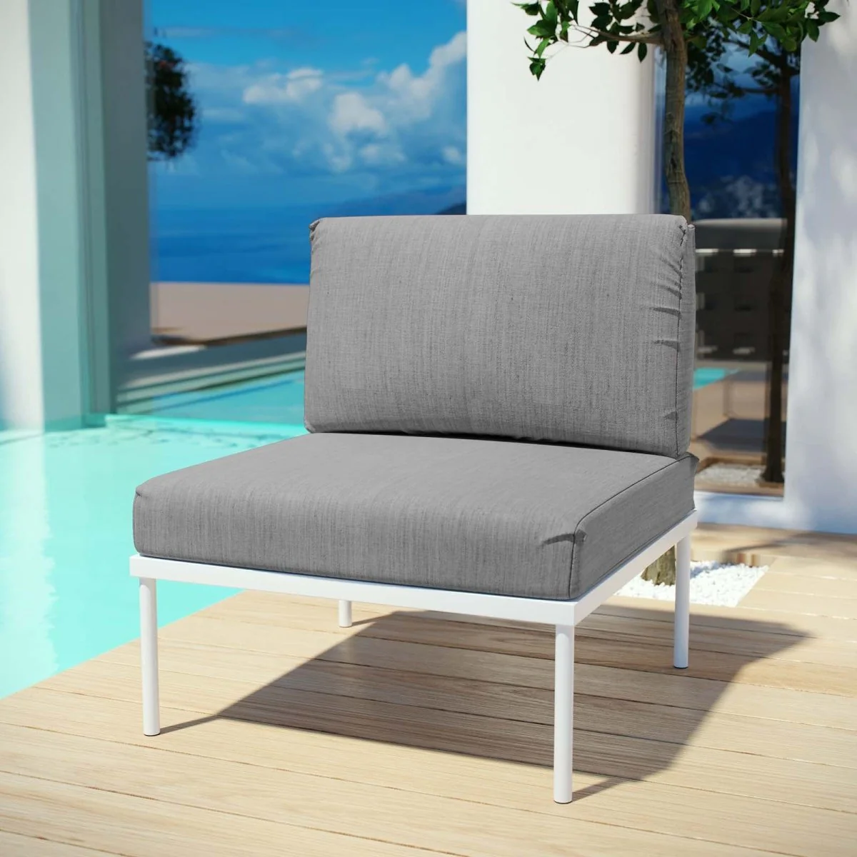 Armless Outdoor Patio Aluminum Chair for Deck, Patio and Garden Seating - Image 15
