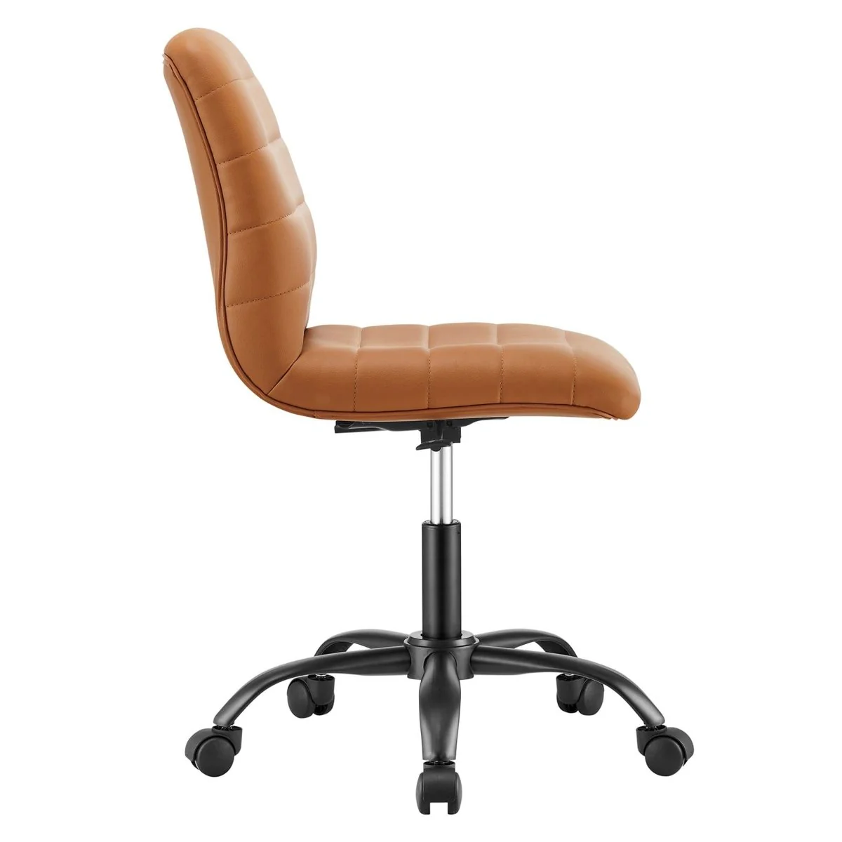 Armless Vegan Leather Office Chair – Channel Tufted, Modern Desk Seating - Image 14