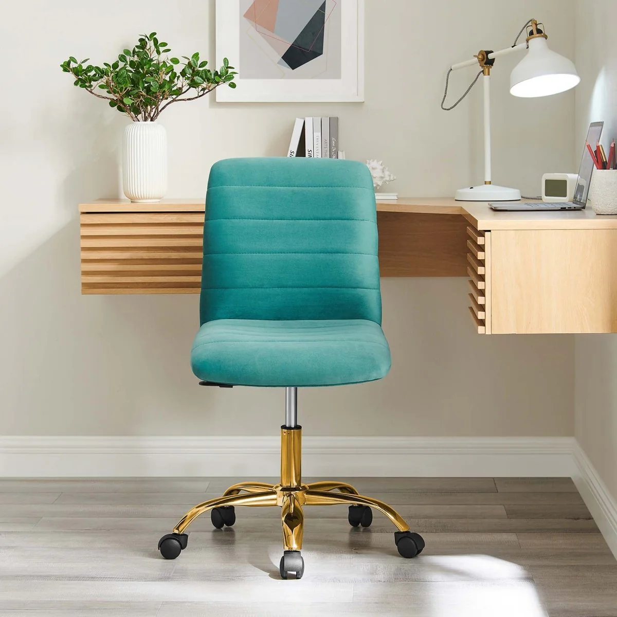 Armless Velvet Office Chair – Channel Tufted Accent Desk Seating for Home & Office - Image 12