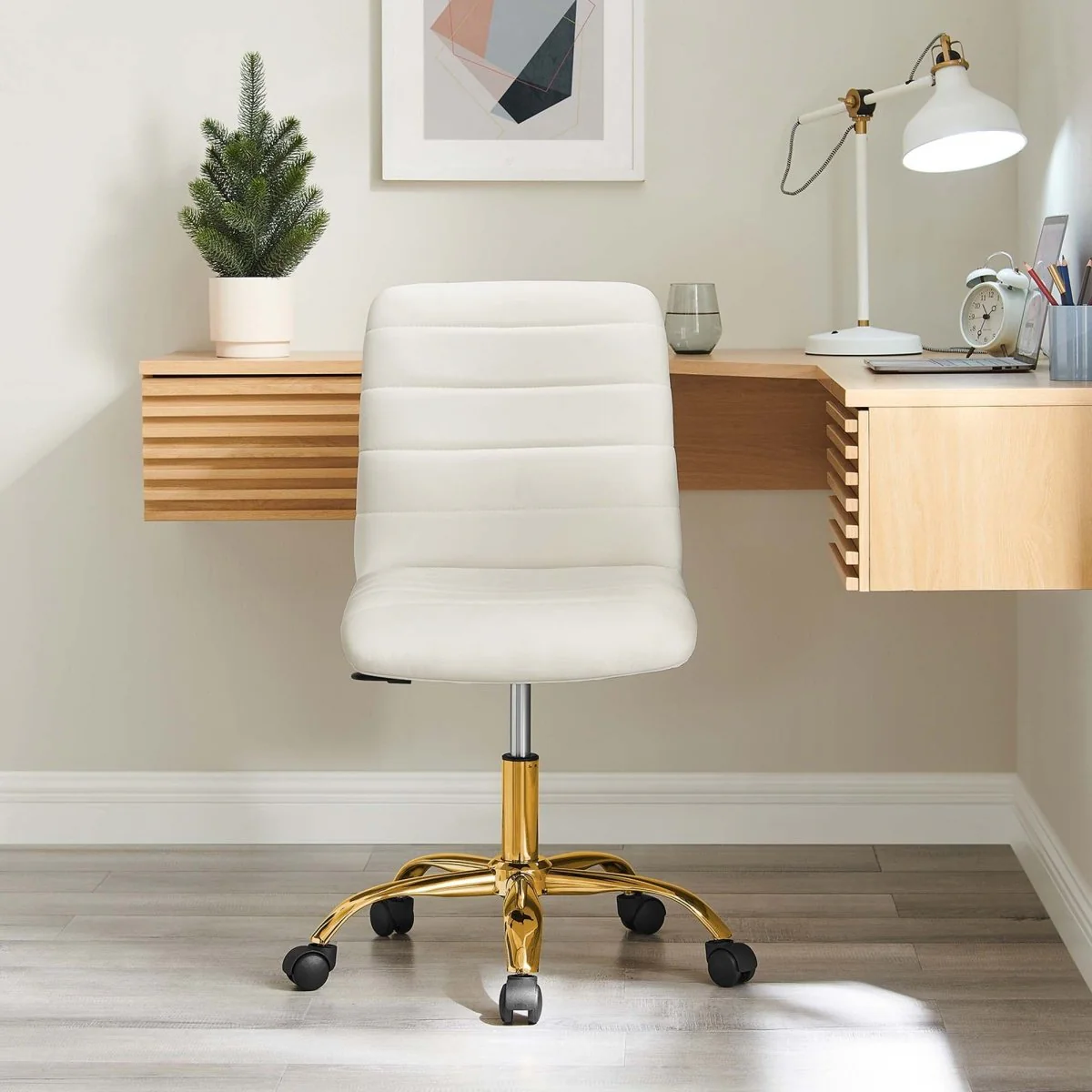 Armless Velvet Office Chair – Channel Tufted Accent Desk Seating for Home & Office - Image 3