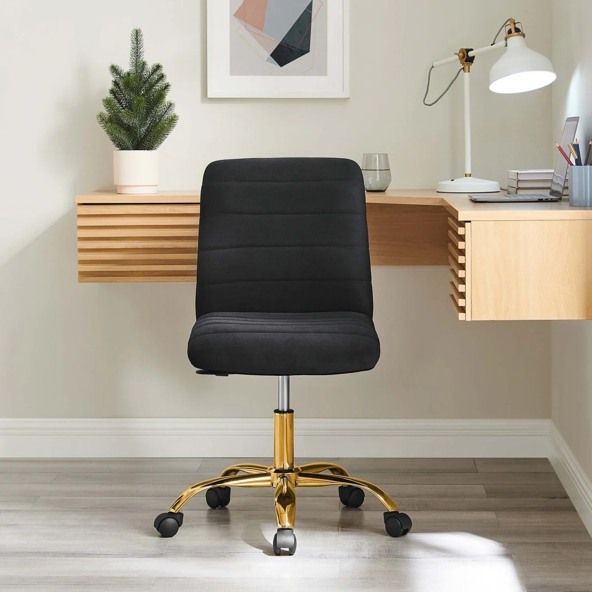 Armless Velvet Office Chair – Channel Tufted Accent Desk Seating for Home & Office - Image 48
