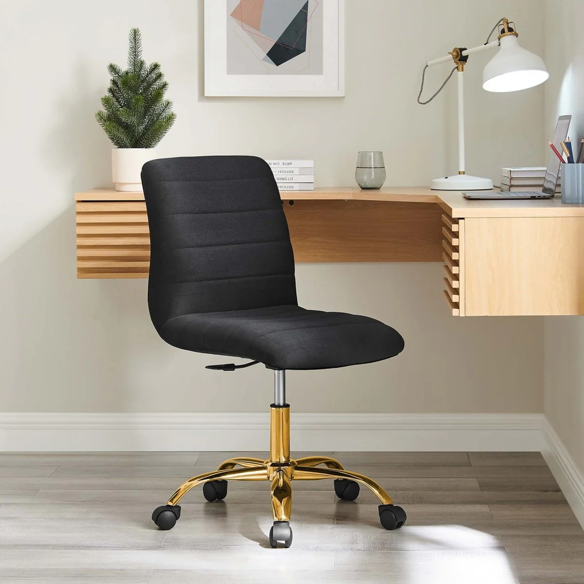 Armless Velvet Office Chair – Channel Tufted Accent Desk Seating for Home & Office - Image 54