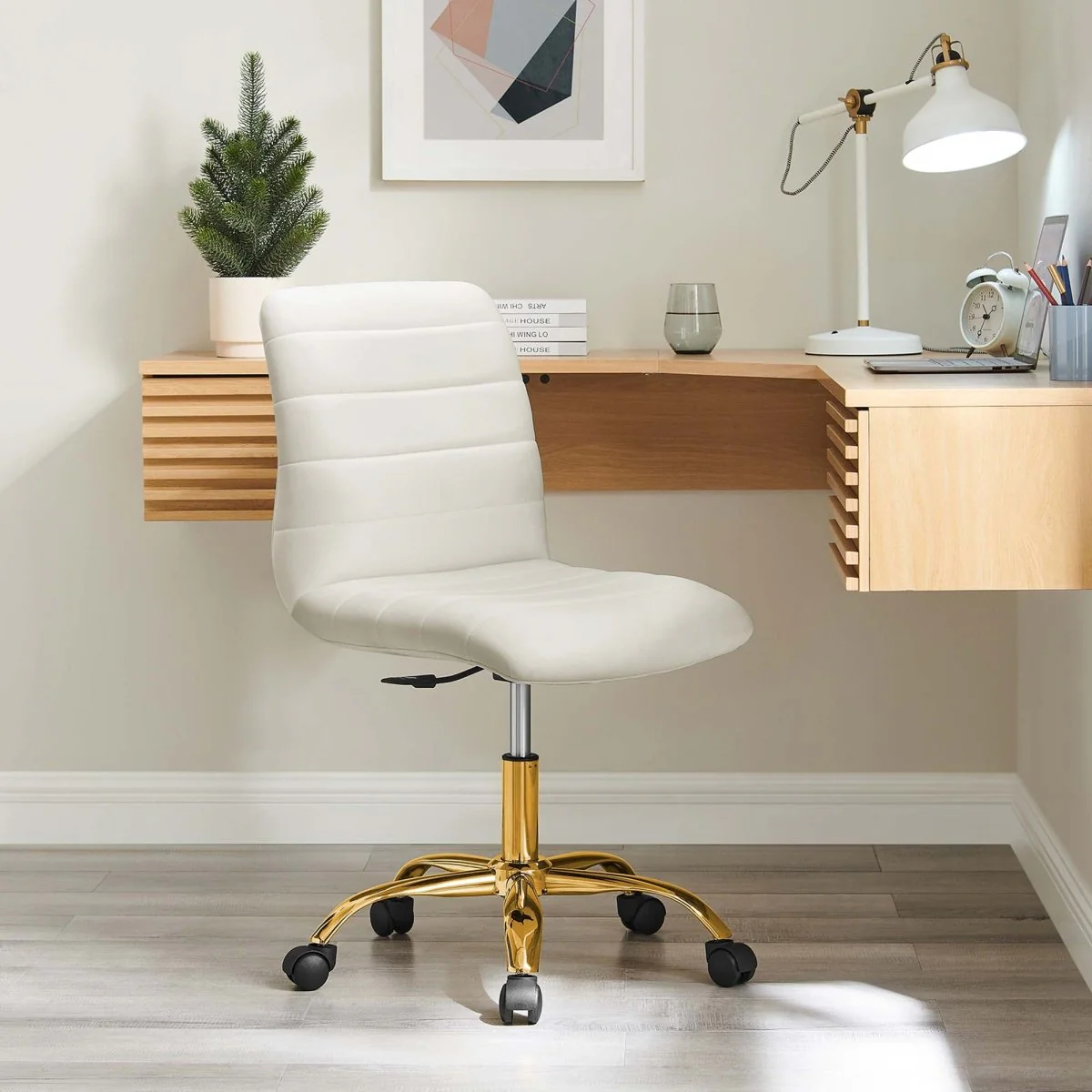 Armless Velvet Office Chair – Channel Tufted Accent Desk Seating for Home & Office - Image 9