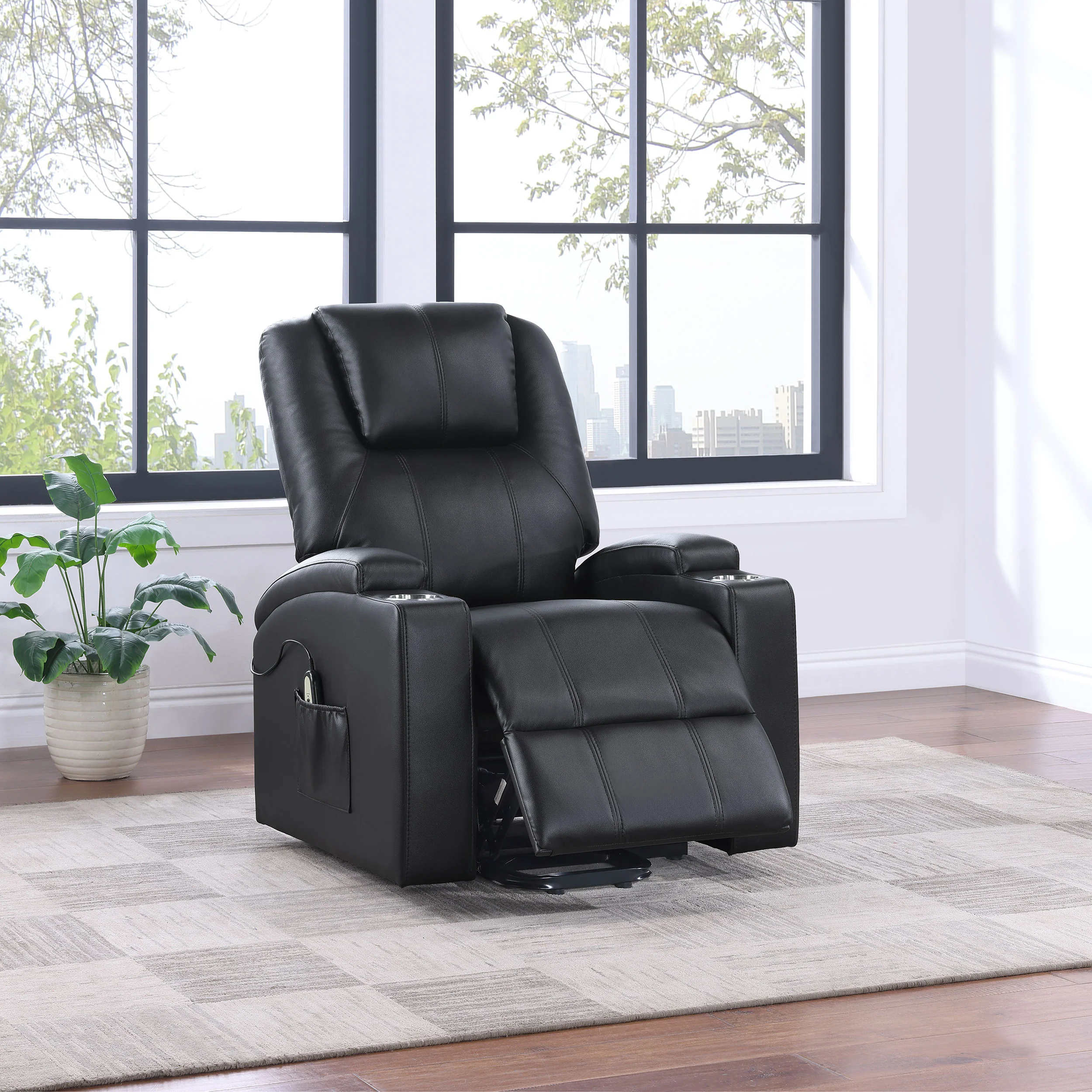 Armstrong Upholstered Power Lift Massage Recliner Black - Image 4