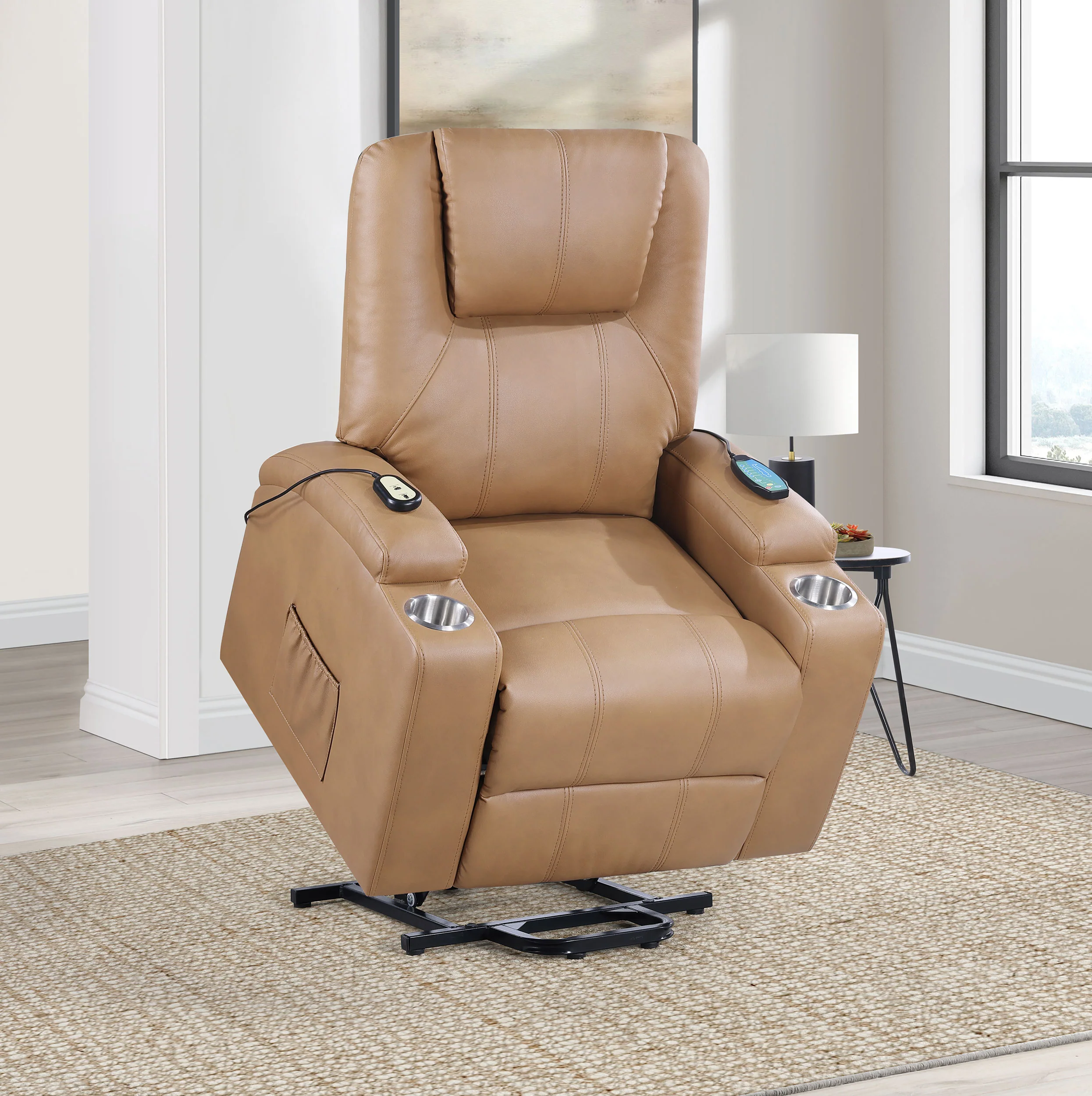 Armstrong Upholstered Power Lift Massage Recliner Camel - Image 3