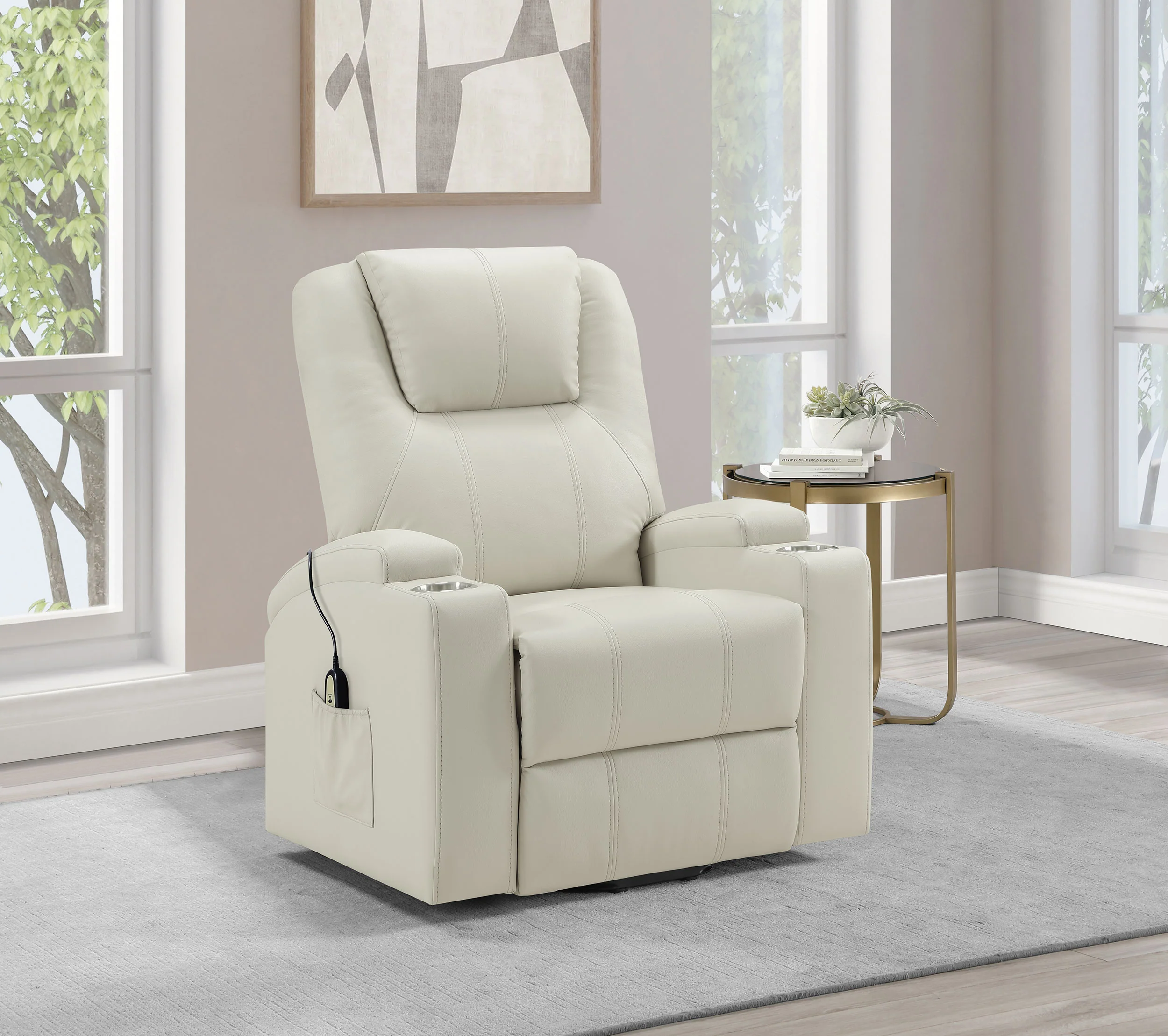 Armstrong Upholstered Power Lift Massage Recliner Ivory - Image 2