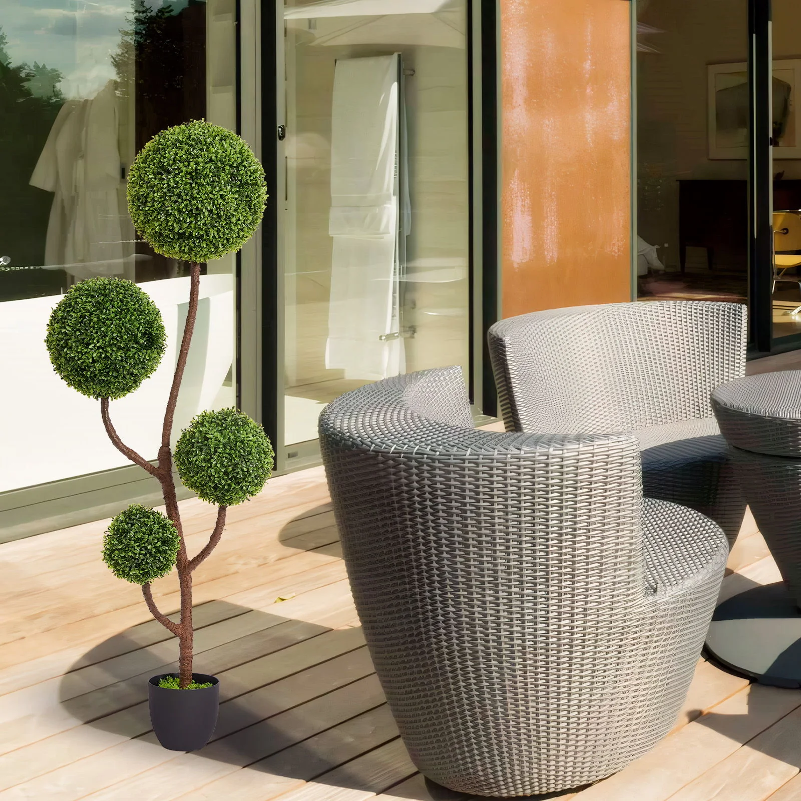 Artificial Boxwood Topiary Tree Triple Ball Shaped Faux Plant 150 Cm - Green - Image 7