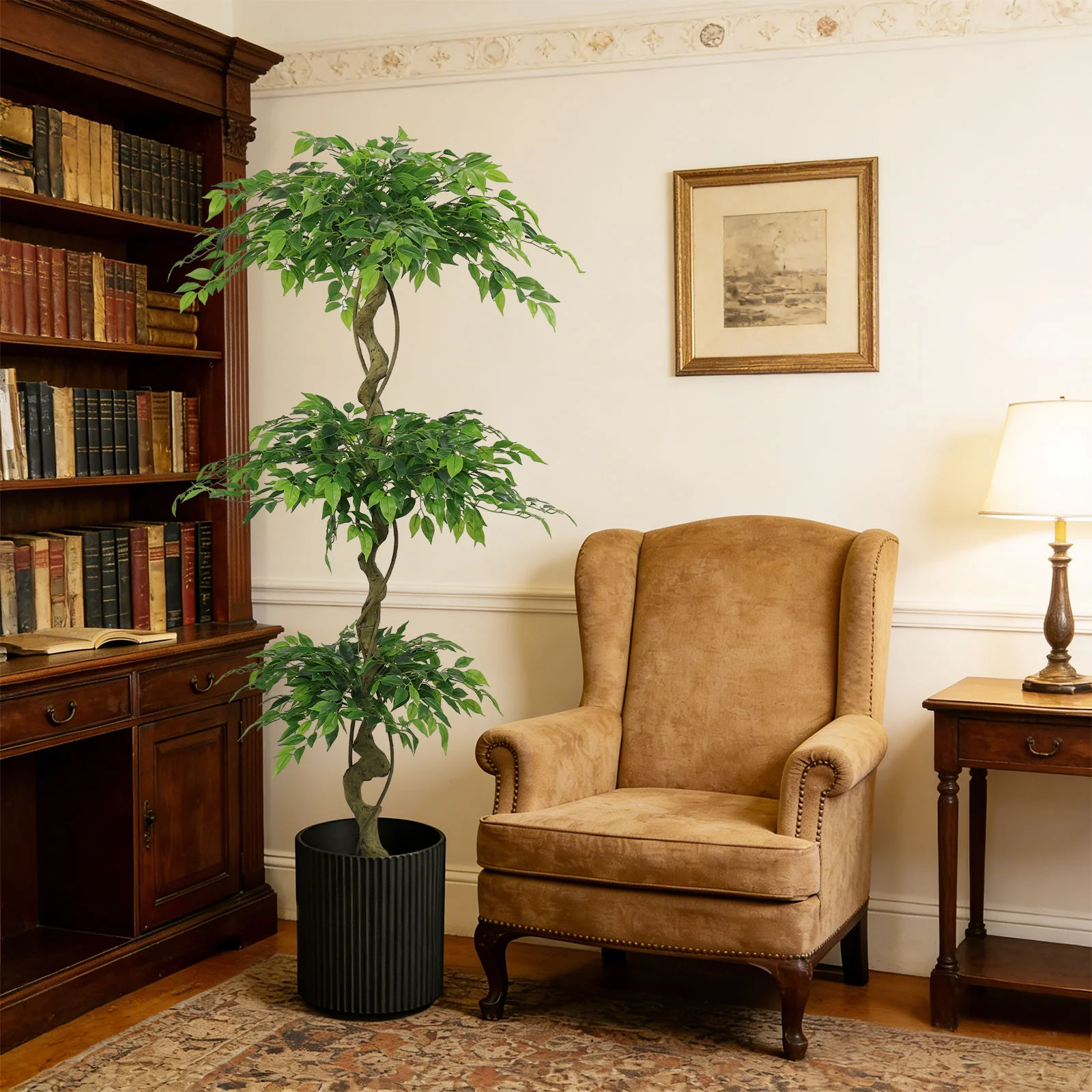Artificial Ficus Tree With Pot For Home Decor Indoor Plant - Green - Image 4
