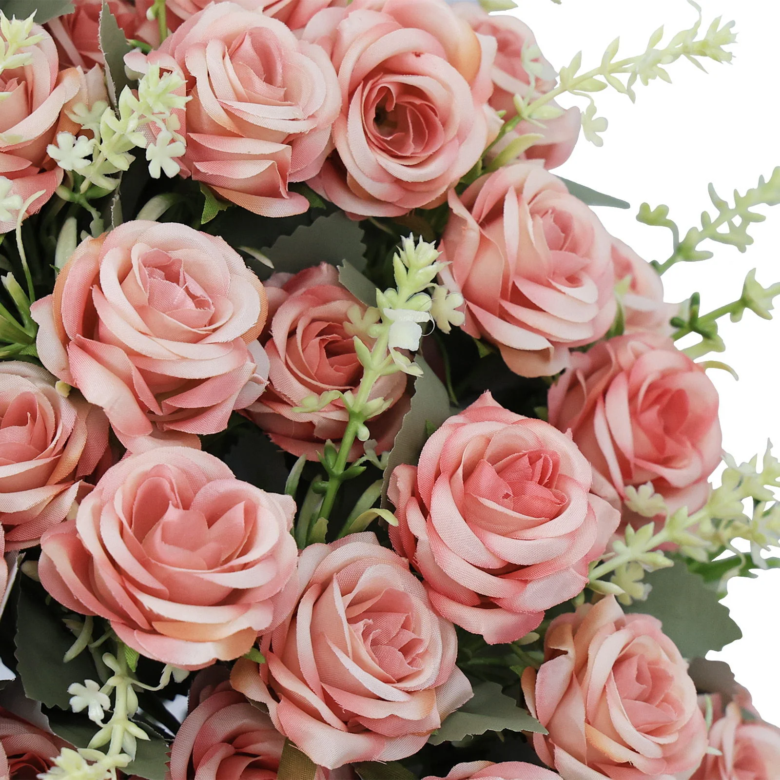 Artificial Rose Decoration With UV Resistant Silk Petals, Durable Stems In Cement Pot, Indoor Outdoor Potted Floral Arrangement - Green / Pink - Image 4