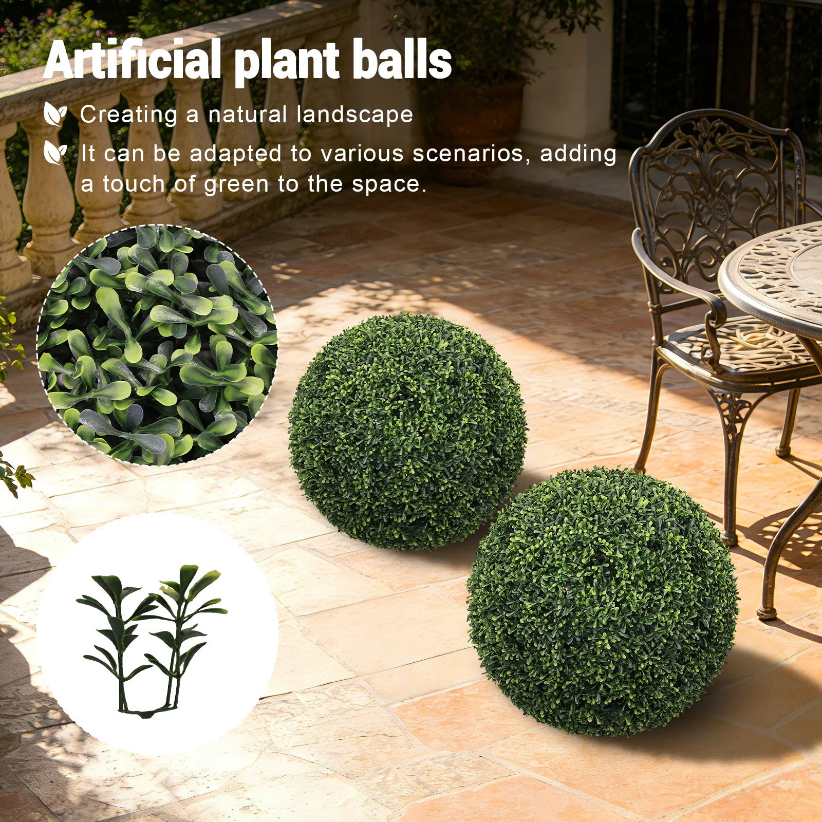 Artificial Topiary Balls, Outdoor Decorative Spheres For Garden (Set of 2) - Green - Image 4