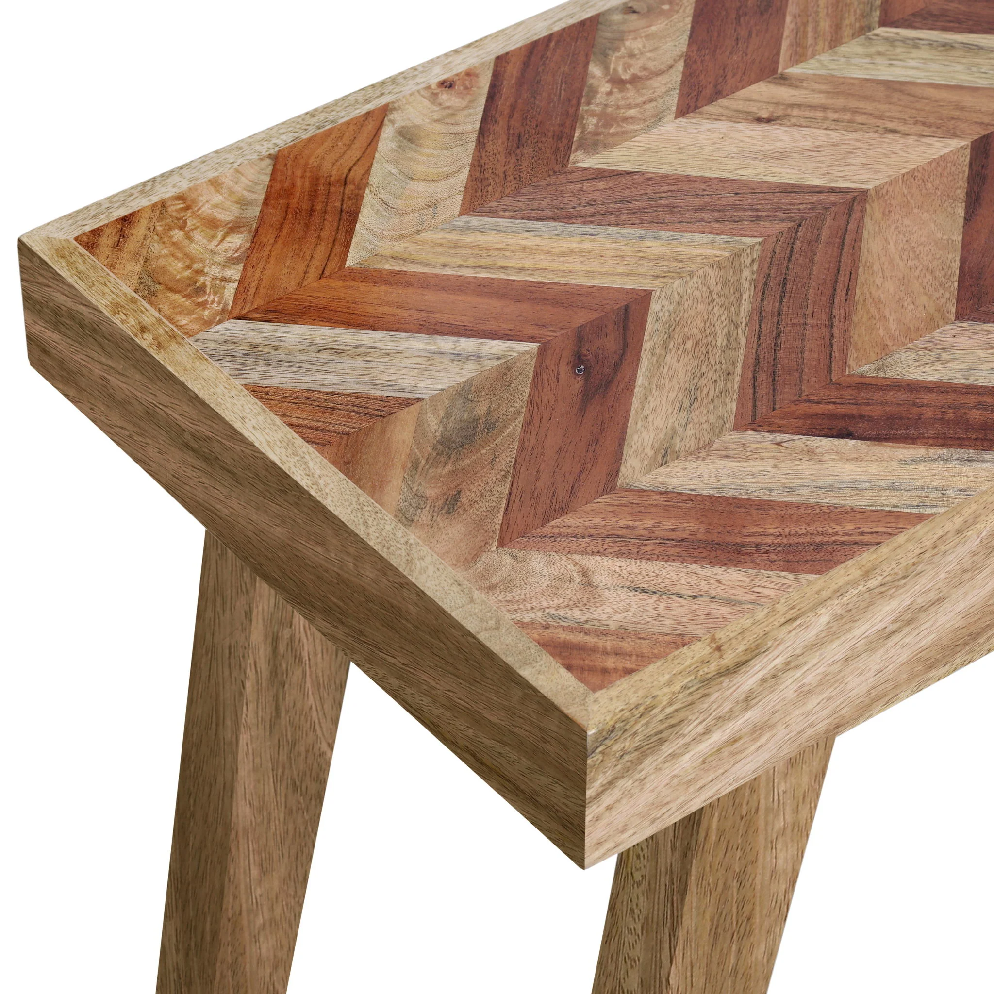 Artisan - Handcrafted Mango Wood Bench Rustic Boho Style - Natural - Image 4