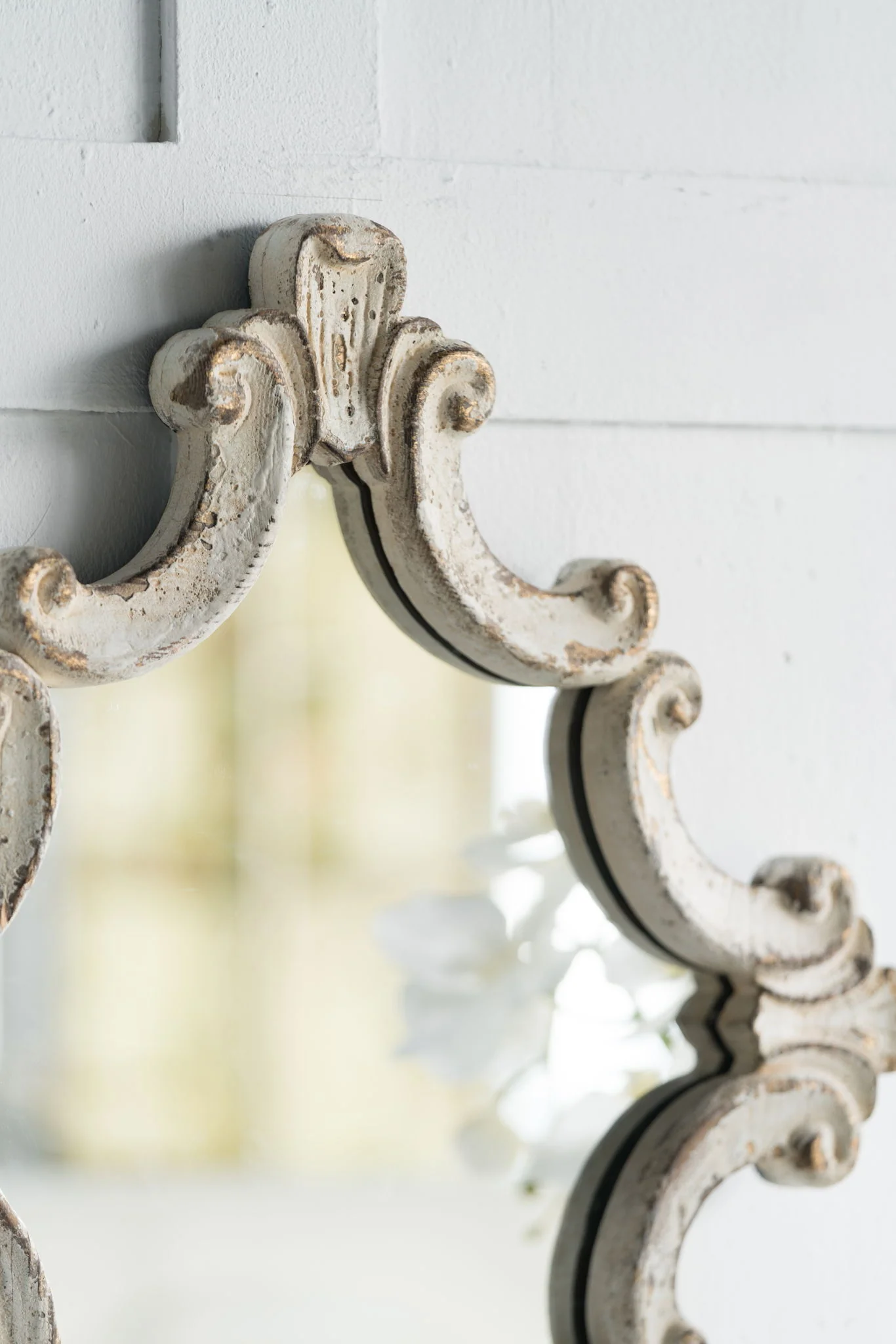 Artistic Diamond Scrollwork Mirror, Home Accent Mirror For Living Room, Entryway, Bedroom, Office - Antique White - Image 6