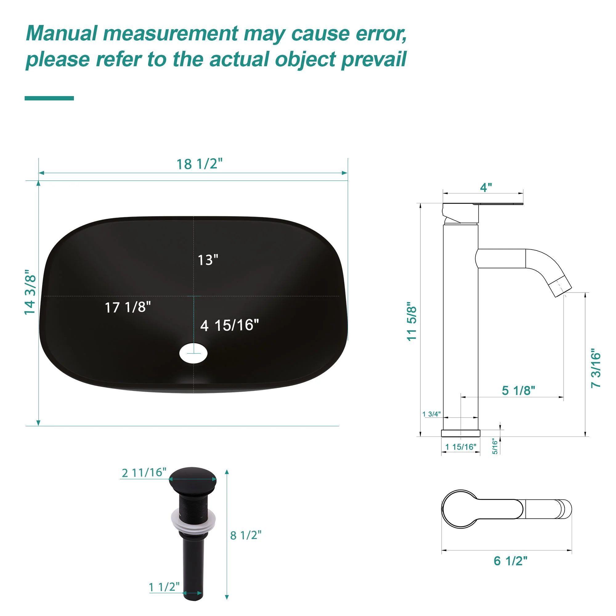 Artistic Tempered Glass Vessel Sink With Faucet And Pop Up Drain - Matte Black - Image 4
