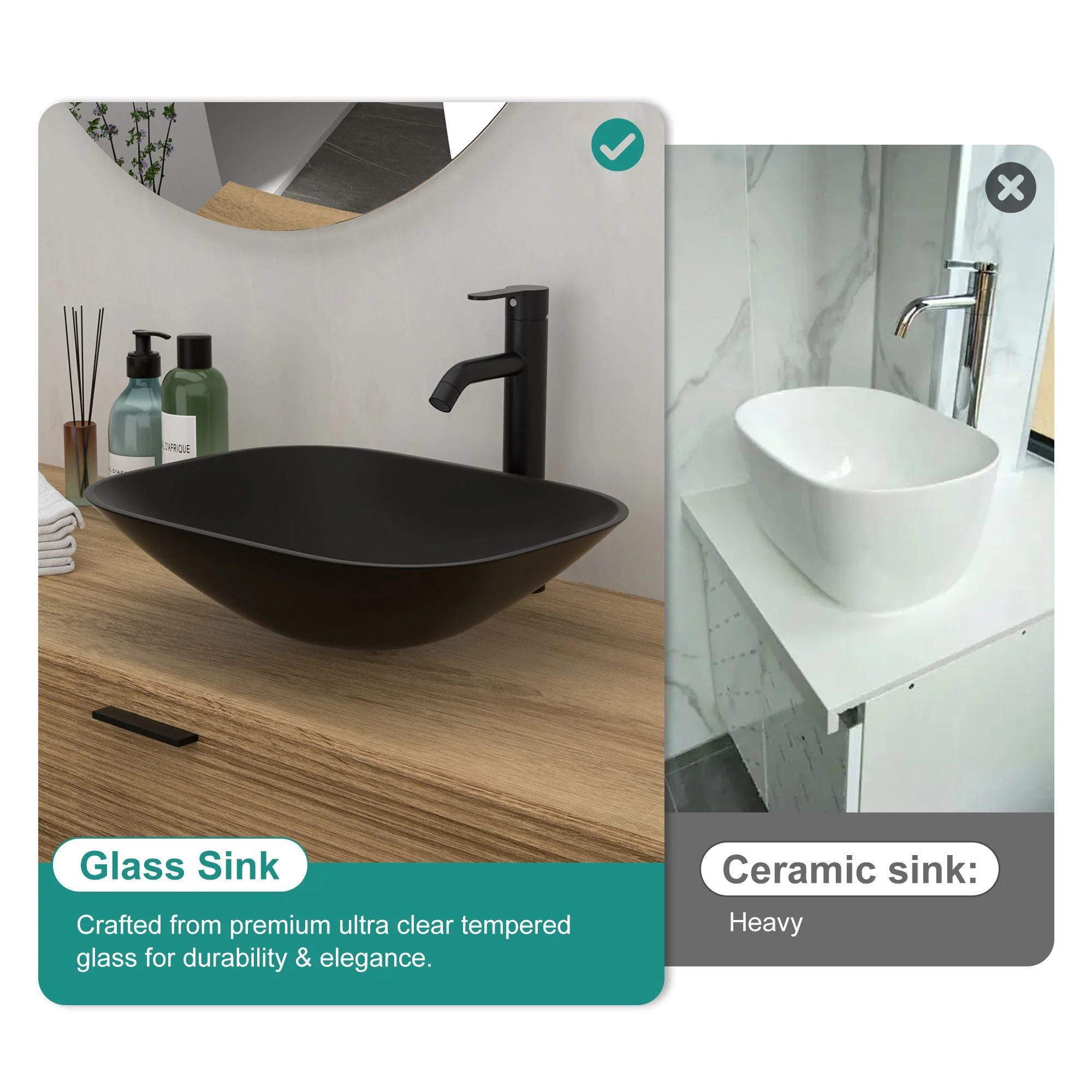 Artistic Tempered Glass Vessel Sink With Faucet And Pop Up Drain - Matte Black - Image 5