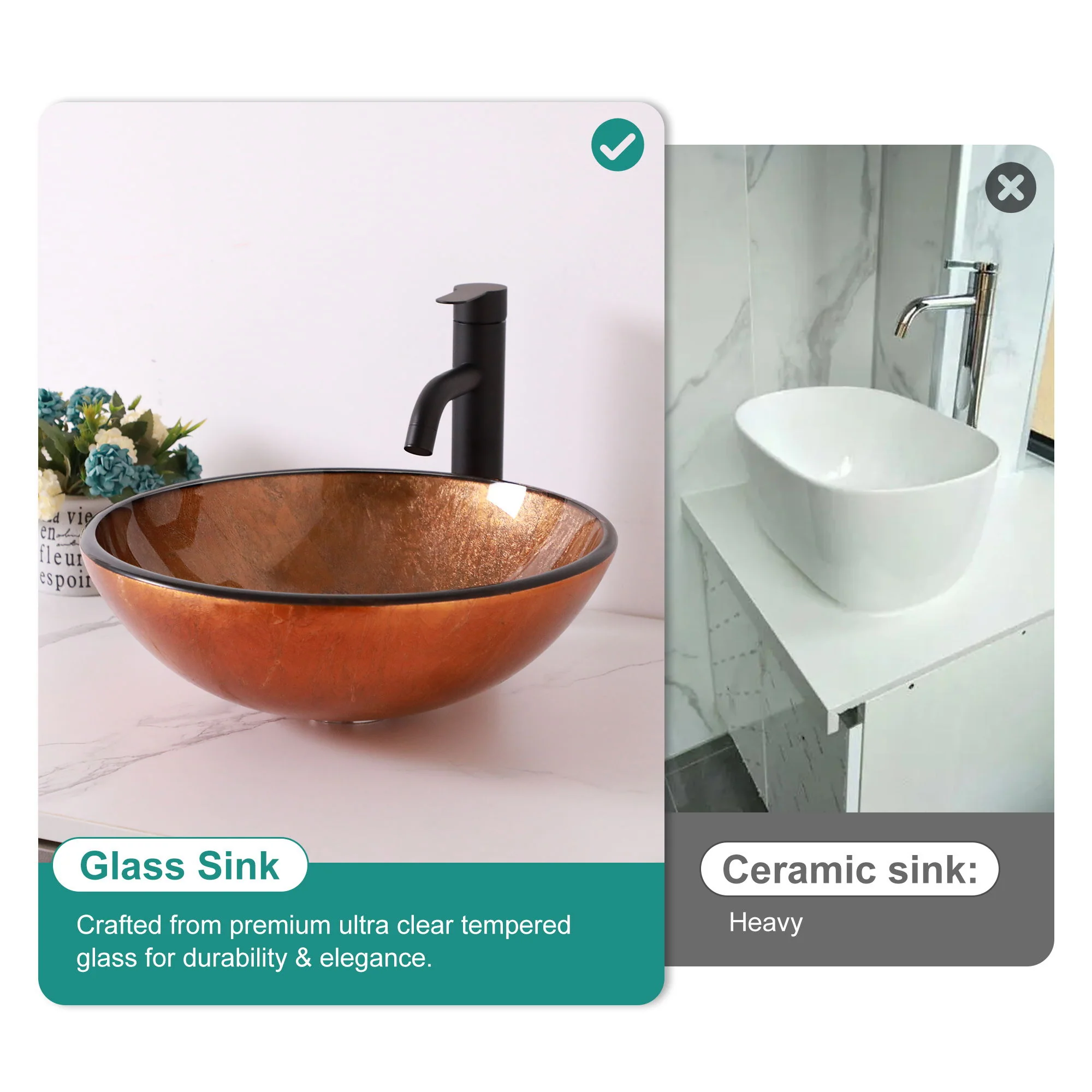 Artistic Tempered Glass Vessel Sink With Pop Up Drain - Image 6