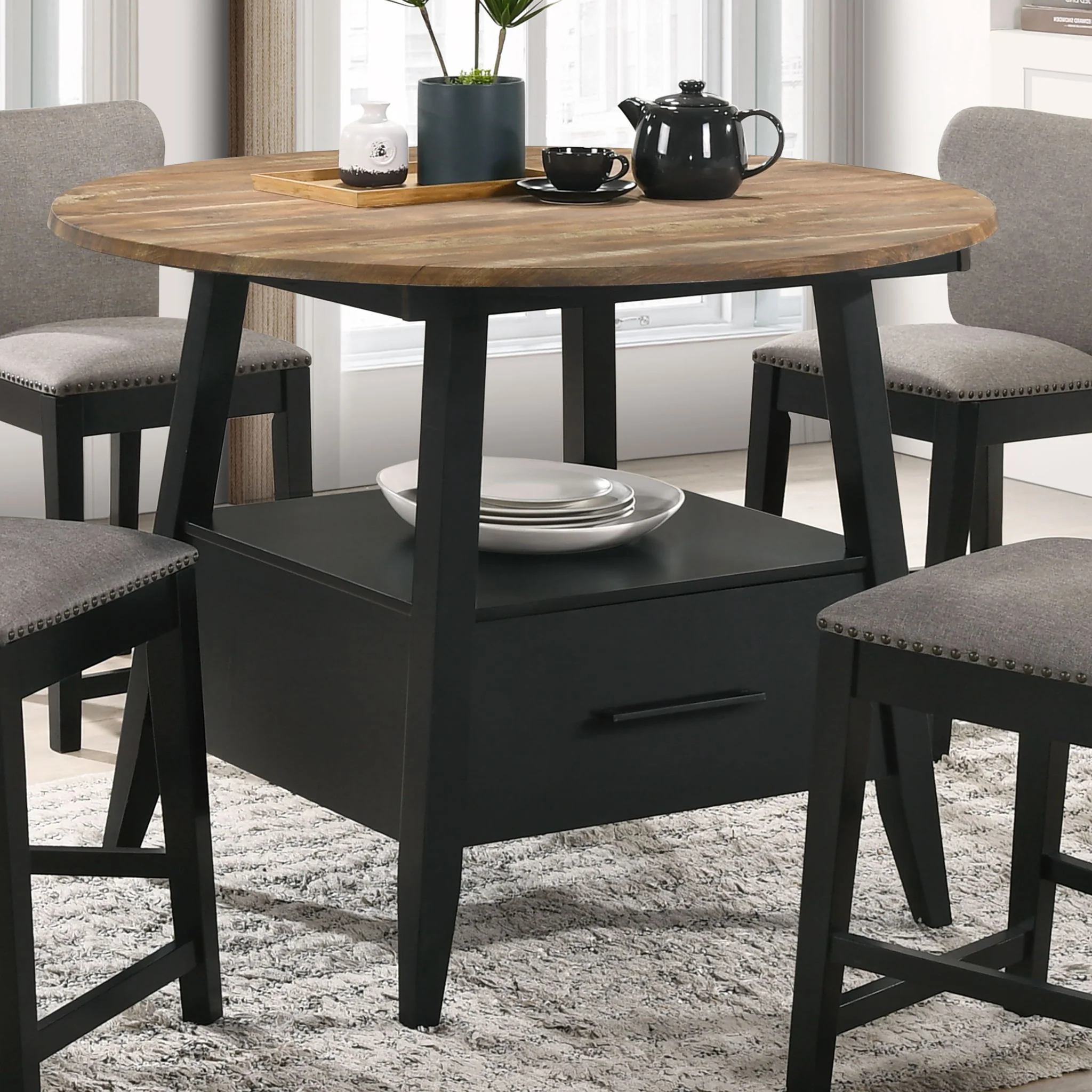 Arunda Yukon - Round Counter Height Dining Table With Pedestal Base And Built In Drawer - Oak - Image 3