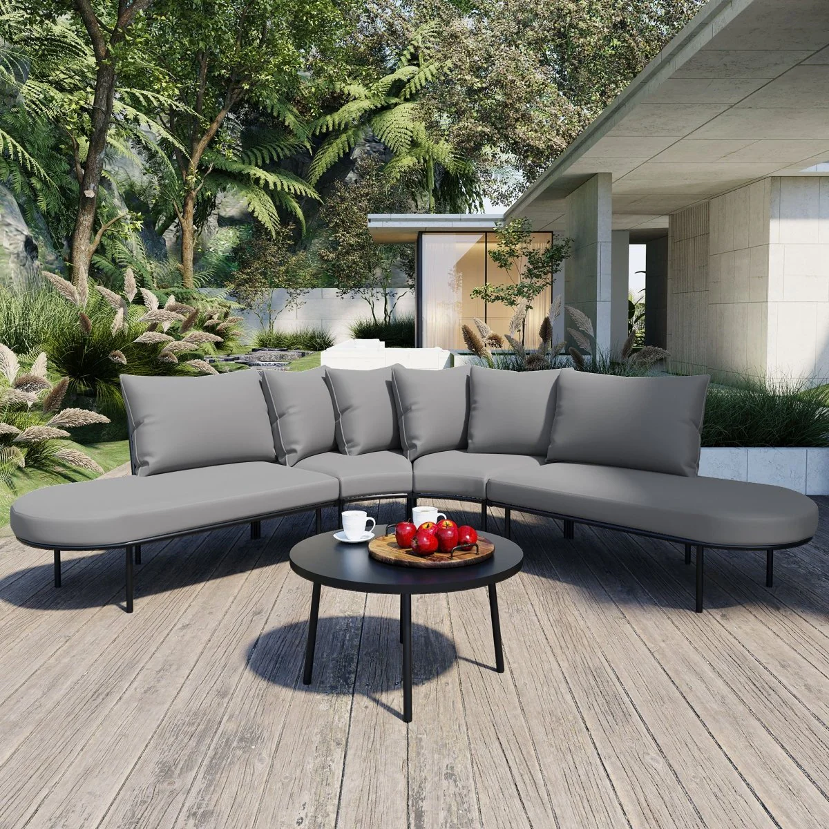 Arvento 6-Person Curved Patio Sofa Set with Coffee Table - Image 9