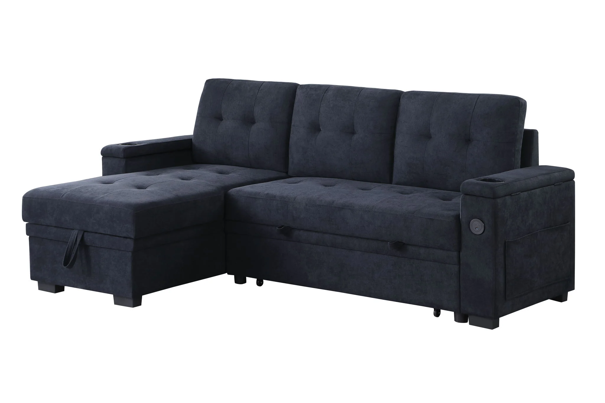 Ashlyn II - 84"W Woven Fabric Reversible Sleeper Sectional Sofa with Storage Chaise - Image 17