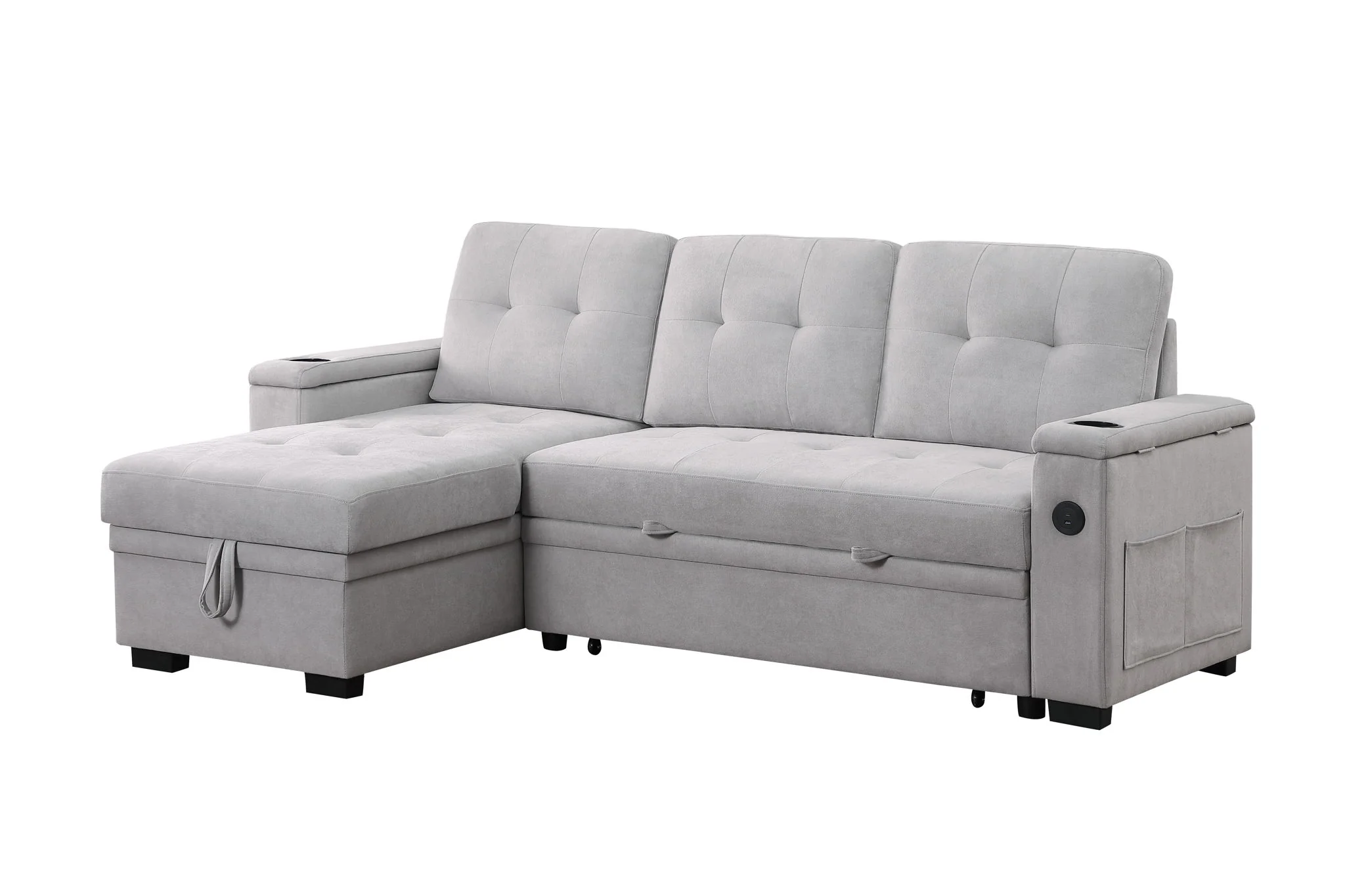 Ashlyn II - 84"W Woven Fabric Reversible Sleeper Sectional Sofa with Storage Chaise - Image 6
