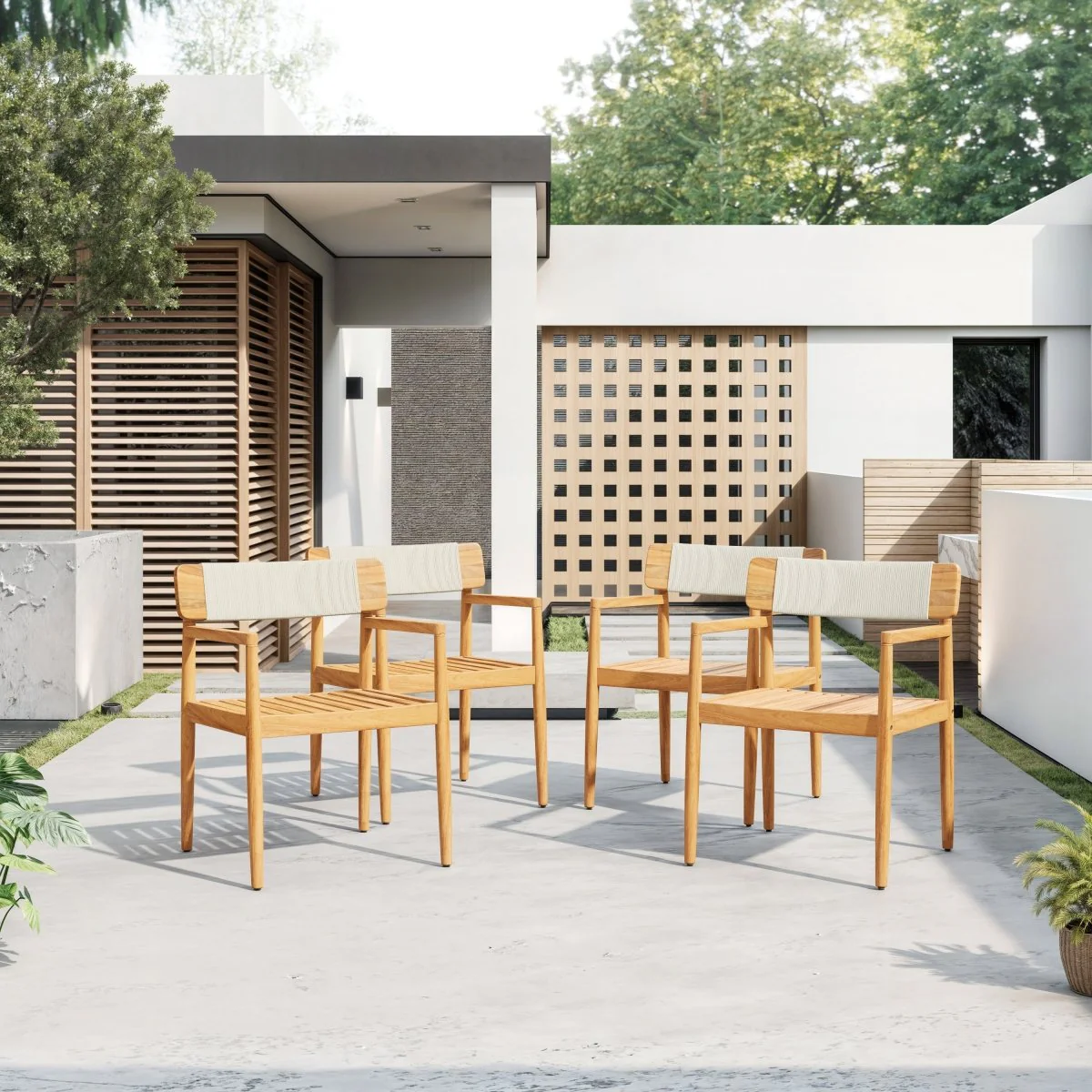 Asperra 5-Piece Acacia Patio Dining Set with Rope Chairs in Gray or White - Image 4