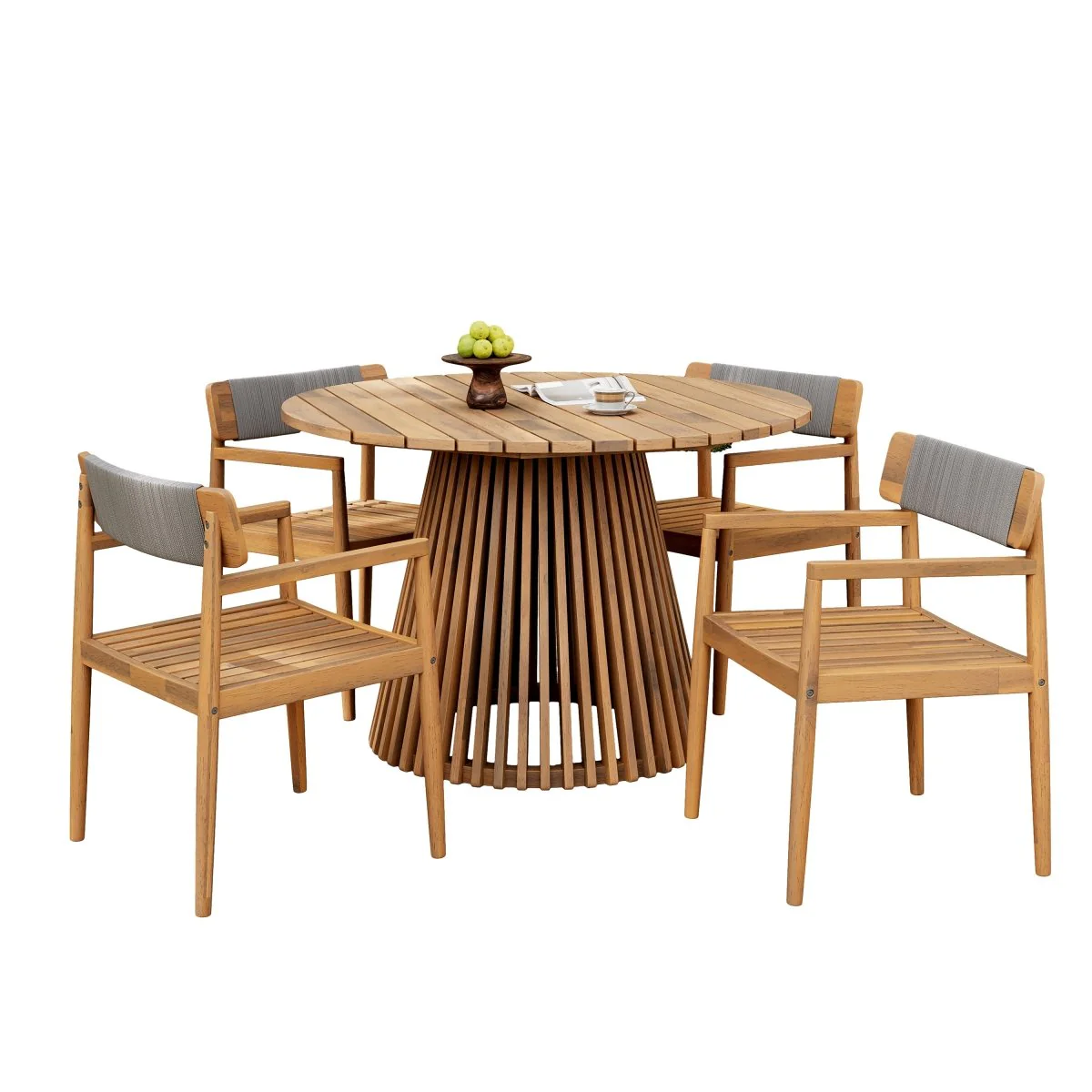 Asperra 5-Piece Acacia Patio Dining Set with Rope Chairs in Gray or White - Image 9