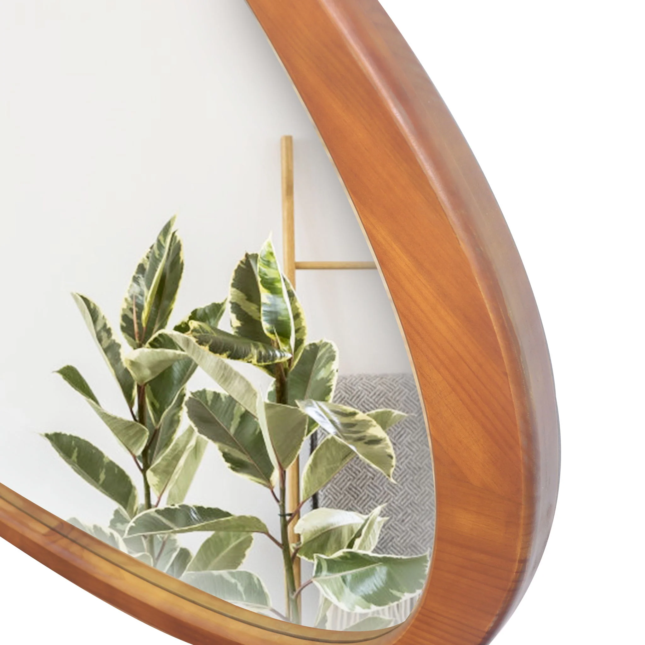 Asymmetrical Wall Mirror Wooden Framed Mirror Large Sized Dressing Mirror, For Living Room, Bedroom, Bathroom, Hallway Or Entry Way - Natural Wood - Image 5